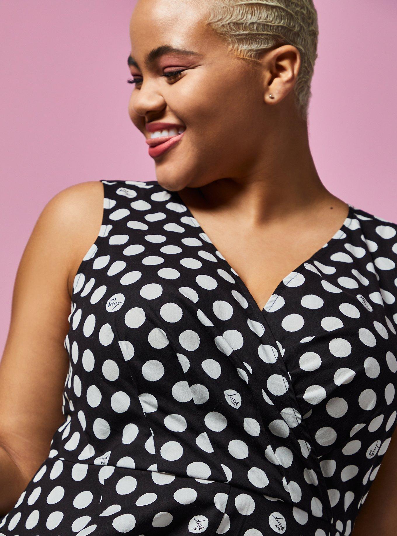 Plus Size - Betsey Johnson Black & White Polka Dot Poplin Fit & Flare Dress  - Torrid