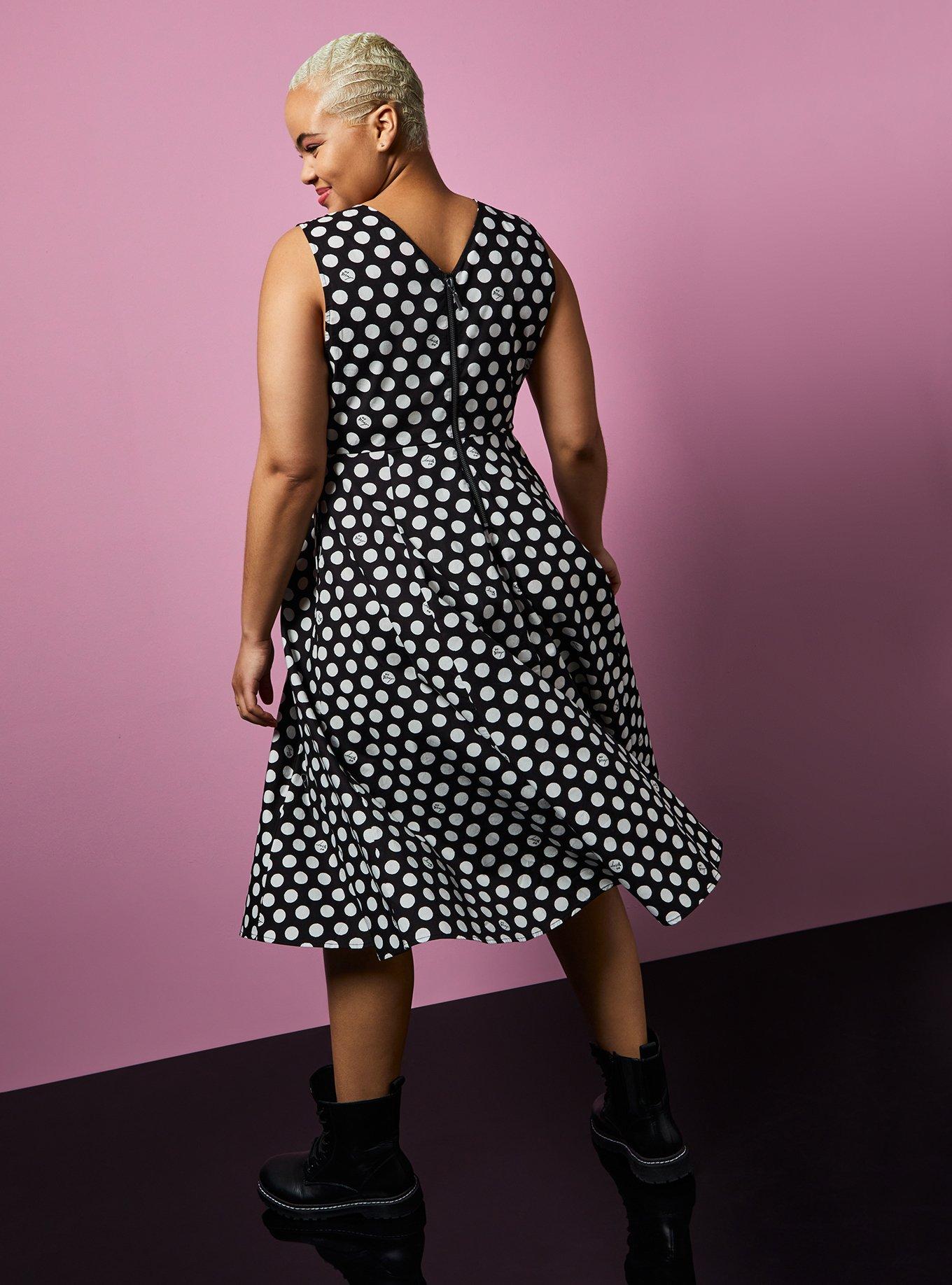 Plus Size - Betsey Johnson Black & White Polka Dot Poplin Fit & Flare Dress  - Torrid