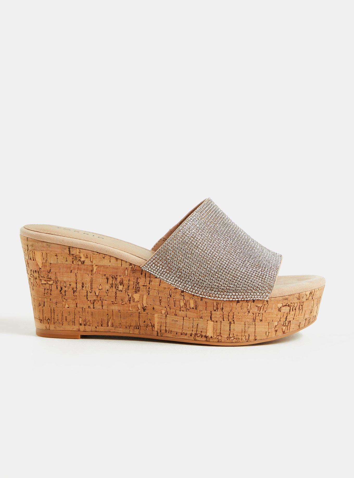 Beige Rhinestone Cork Wedge (WW), , hi-res