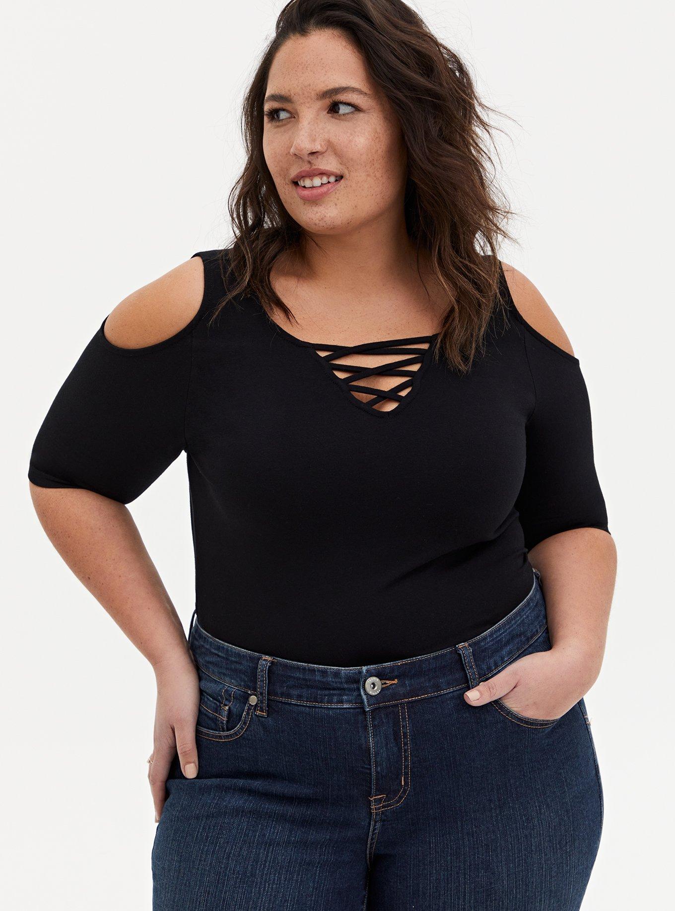 Plus Size - Foxy V-Neck Lace-Up Cold Shoulder Top - Torrid