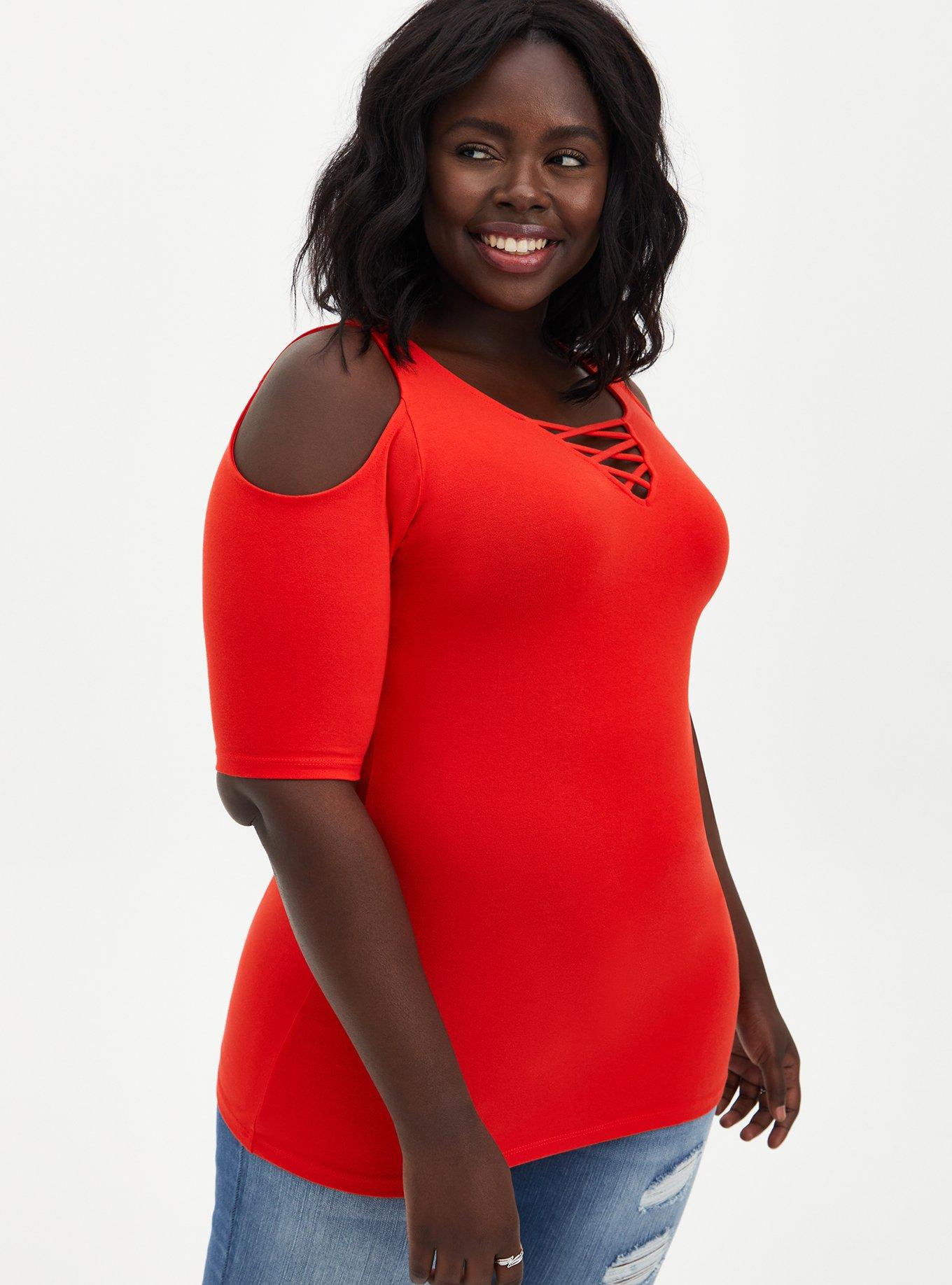 Plus Size - Foxy V-Neck Lace-Up Cold Shoulder Top - Torrid