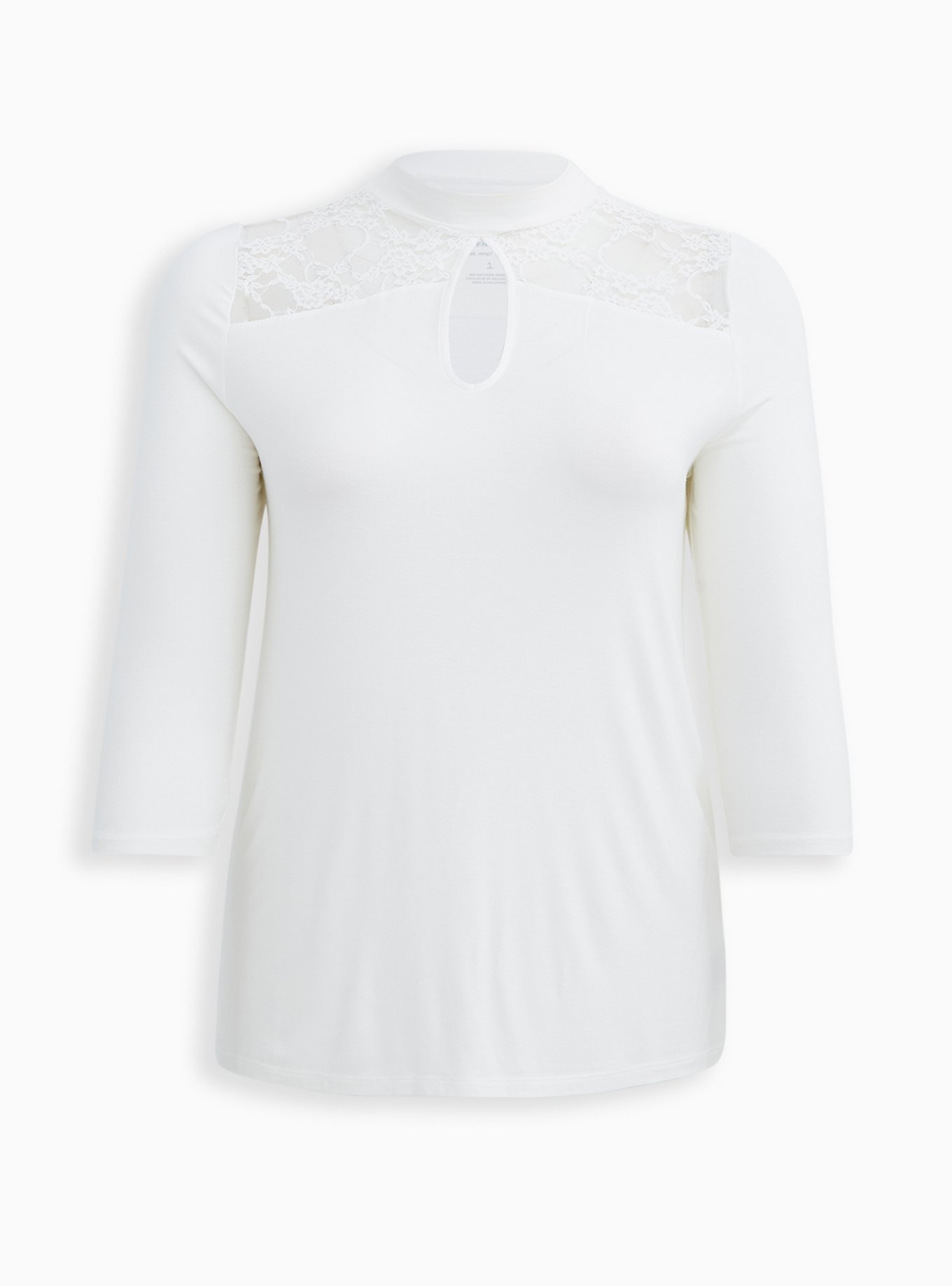 Plus Size - Super Soft Mock Neck Lace Yoke Keyhole Top - Torrid
