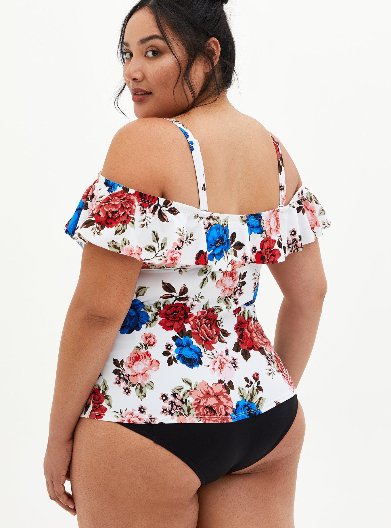 Shop Plus Size Tropical Print Frill Tankini in Multi, Sizes 12-30