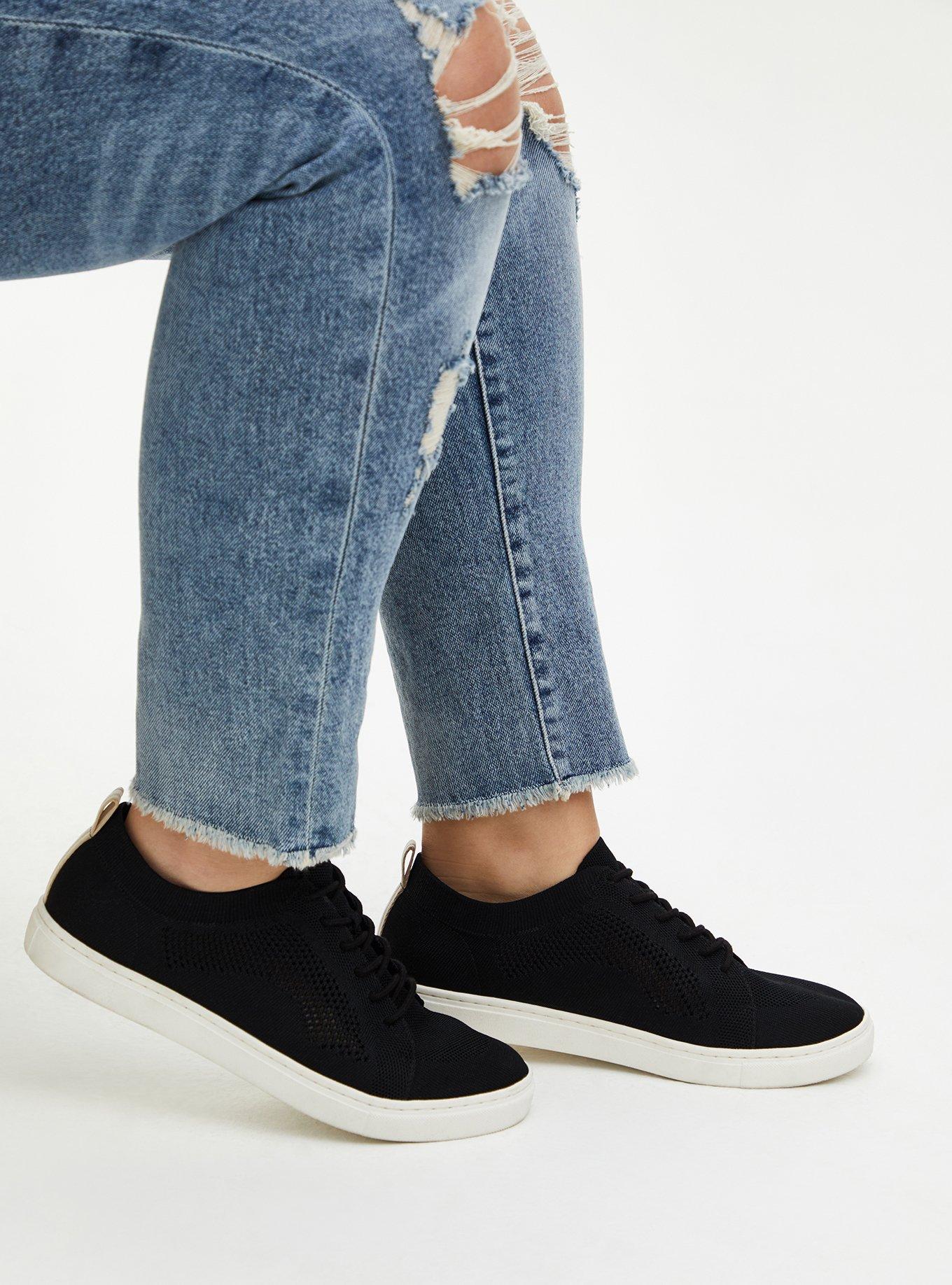 Stretch Knit Lace-Up Sneaker (WW), BLACK, alternate