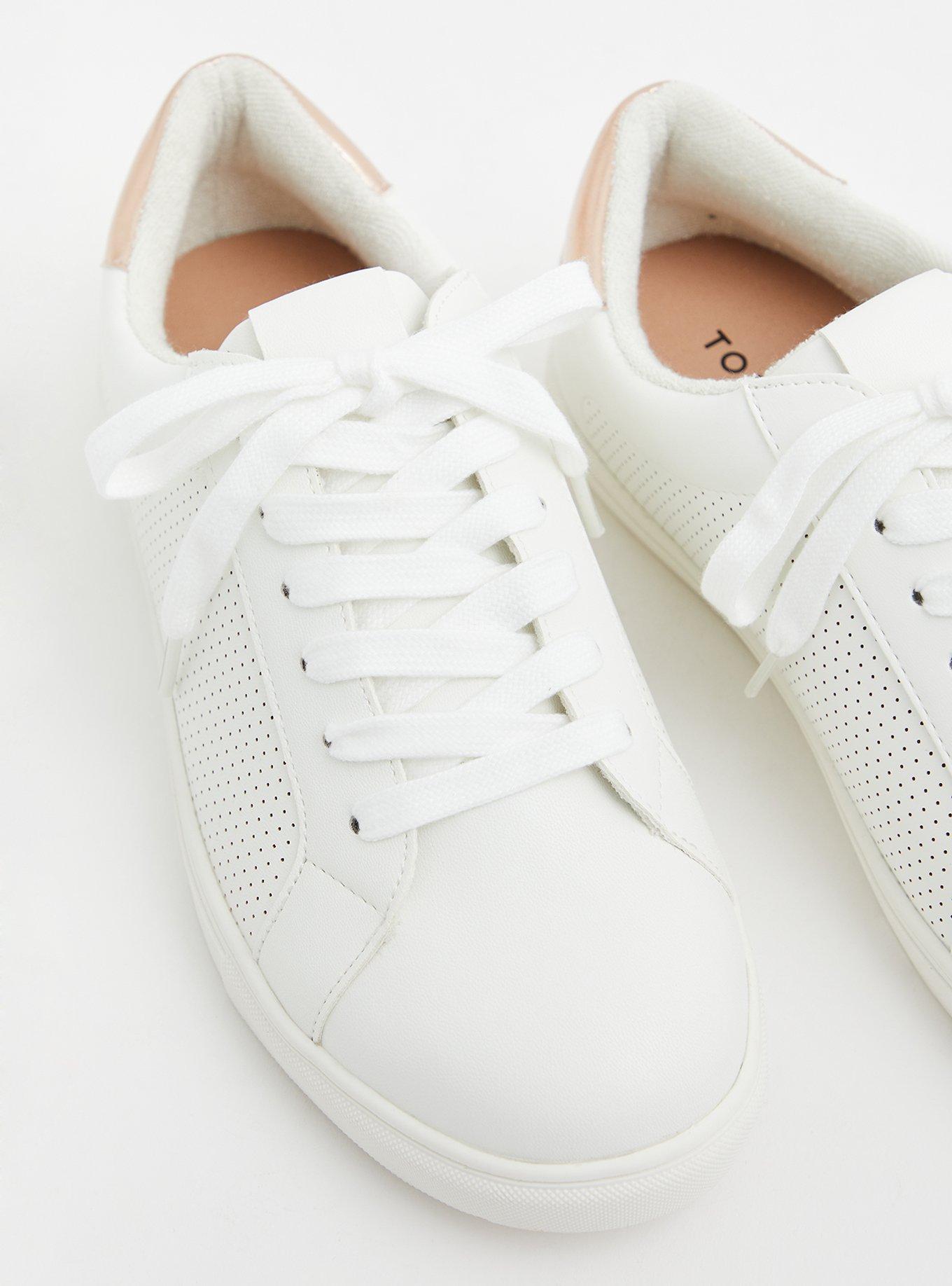 Plus Size - White Faux Leather Perforated Lace-Up Sneaker (WW) - Torrid