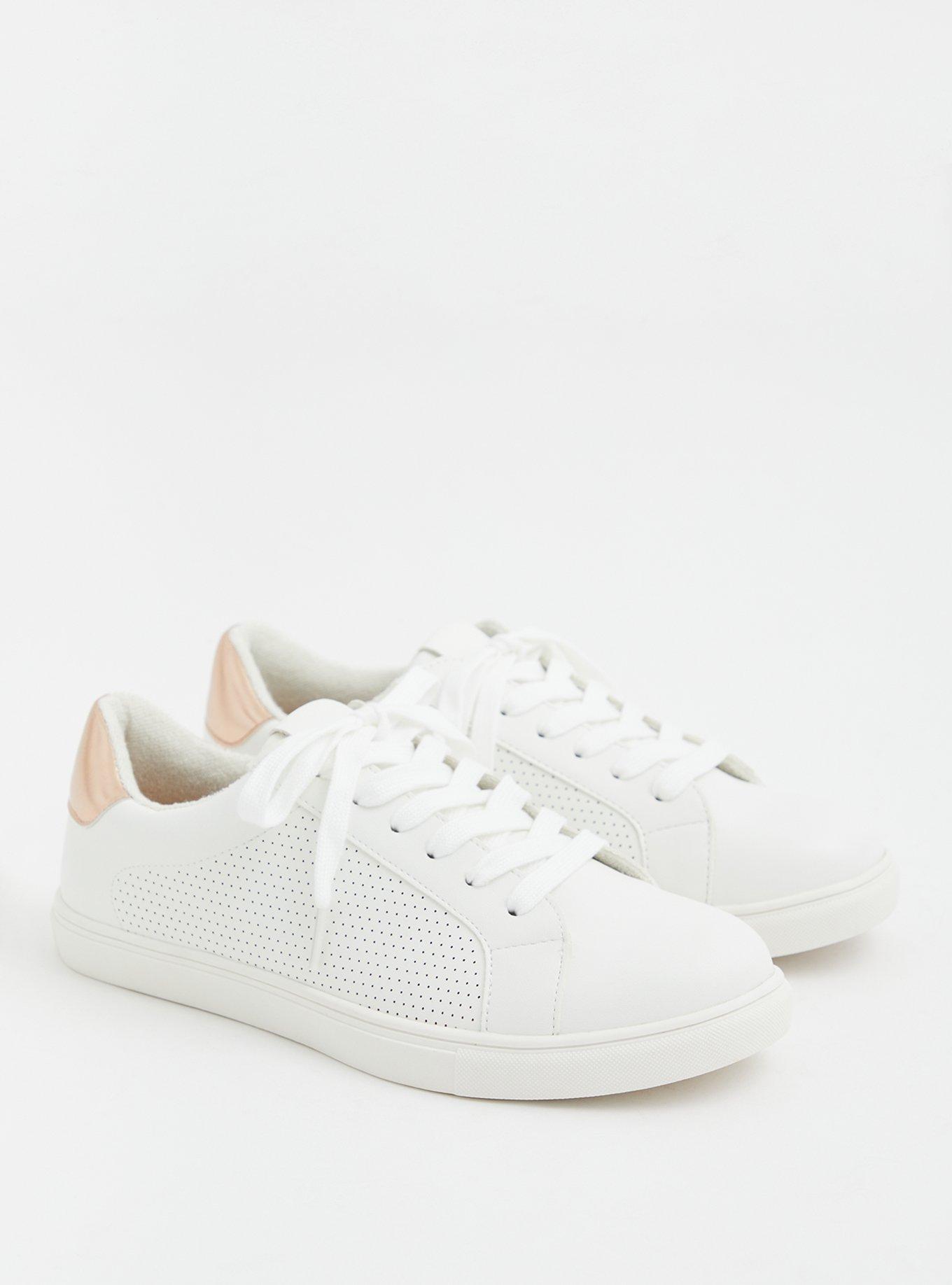 Plus Size - White Faux Leather Perforated Lace-Up Sneaker (WW) - Torrid
