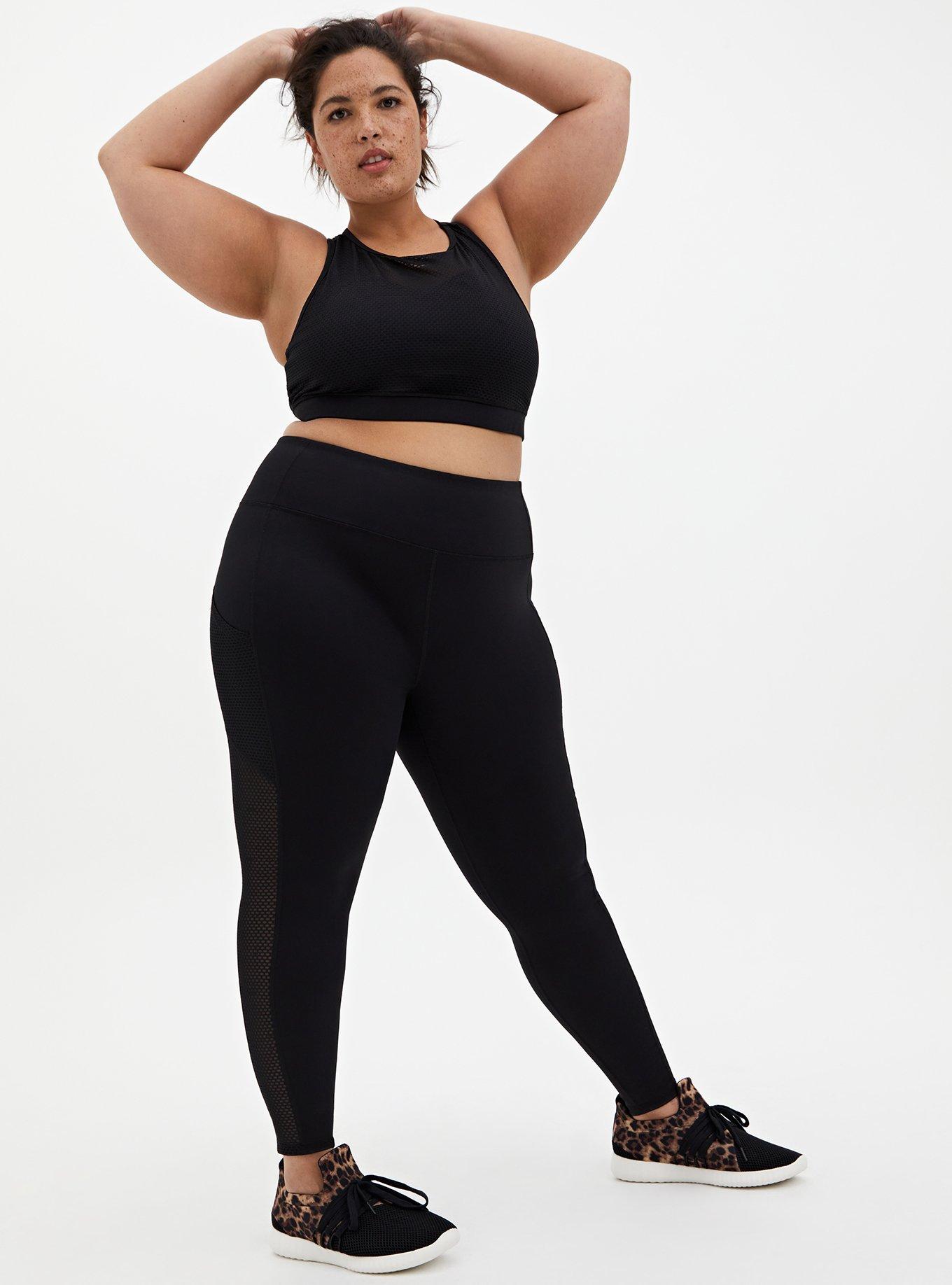 Plus Size Low-Impact Wireless Mesh Overlay Active Sports Bra, BLACK, alternate