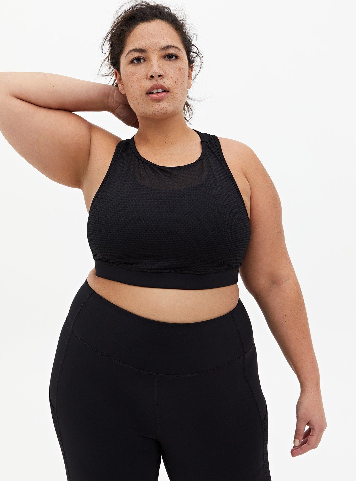 Plus Size Low-Impact Wireless Mesh Overlay Active Sports Bra, BLACK, alternate
