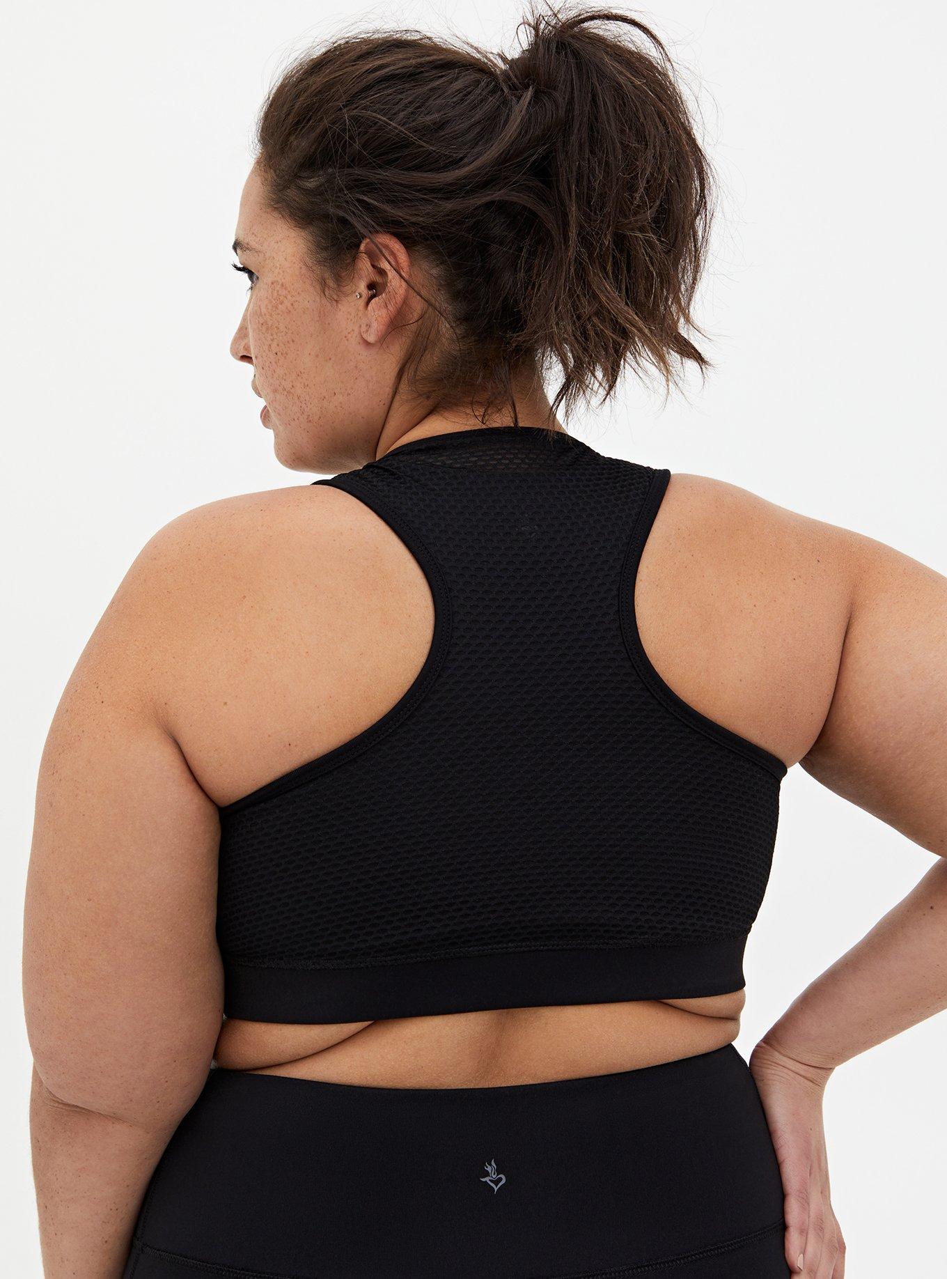 Plus Size Low-Impact Wireless Mesh Overlay Active Sports Bra, BLACK, alternate