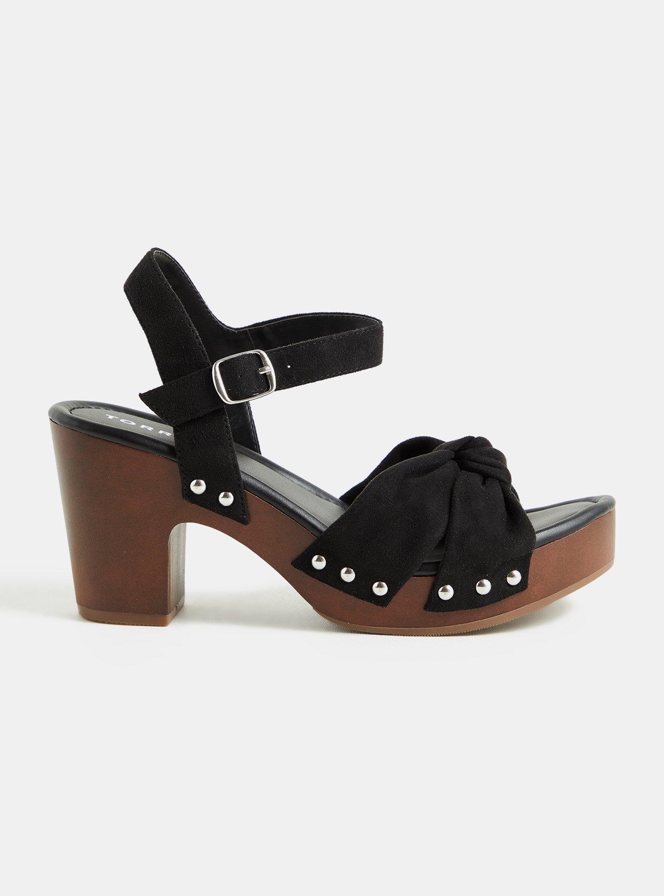 Plus Size Wood Knot Platform Heel Sandal (WW), BLACK, alternate