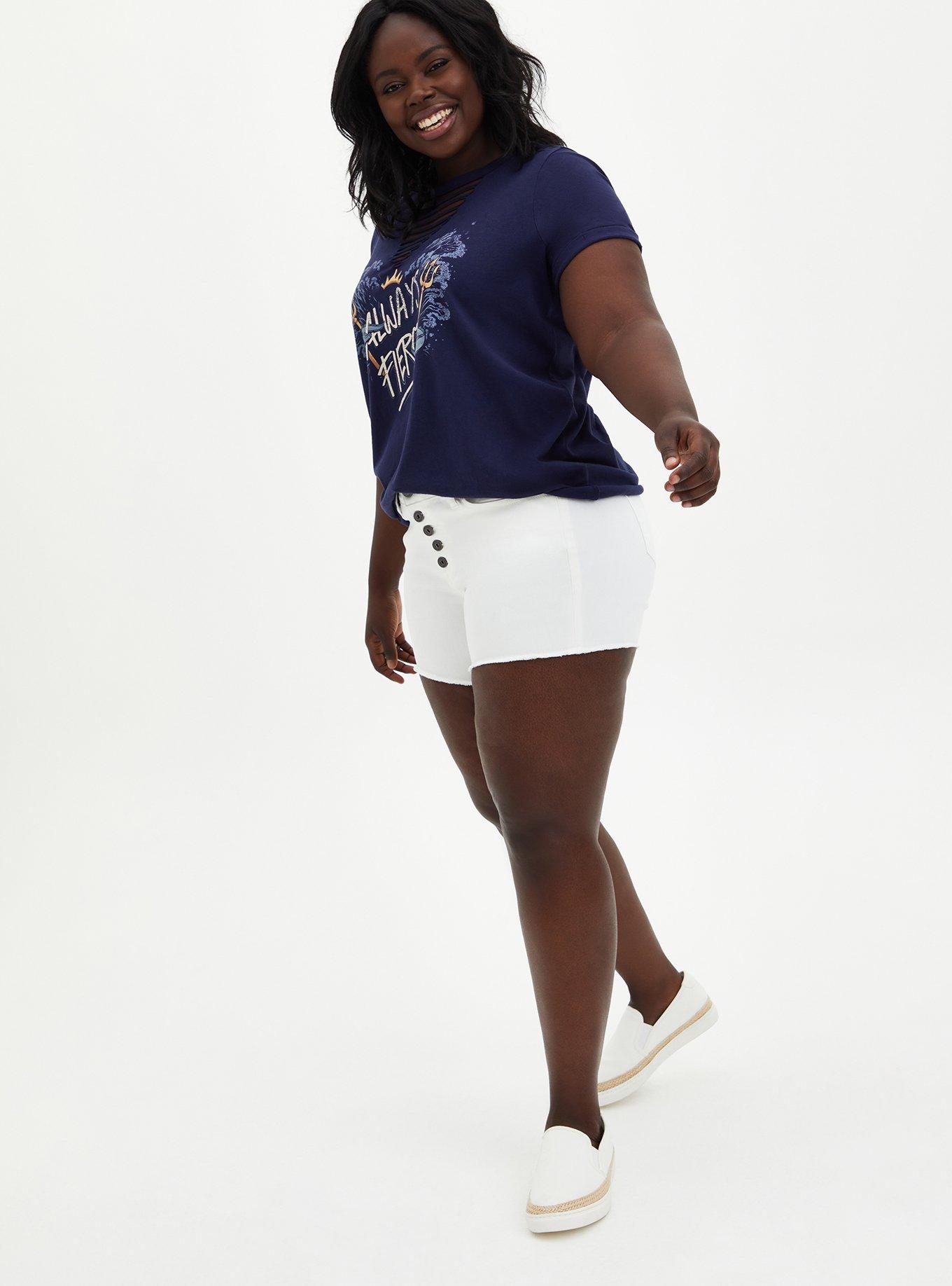 Plus Size Disney Villains Ursula Destroyed Neck Graphic Top, PEACOAT, alternate