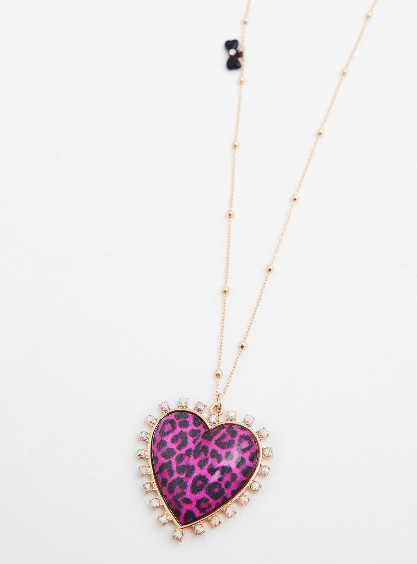 Plus Size - Betsey Johnson Pink Leopard Heart Pendant Necklace