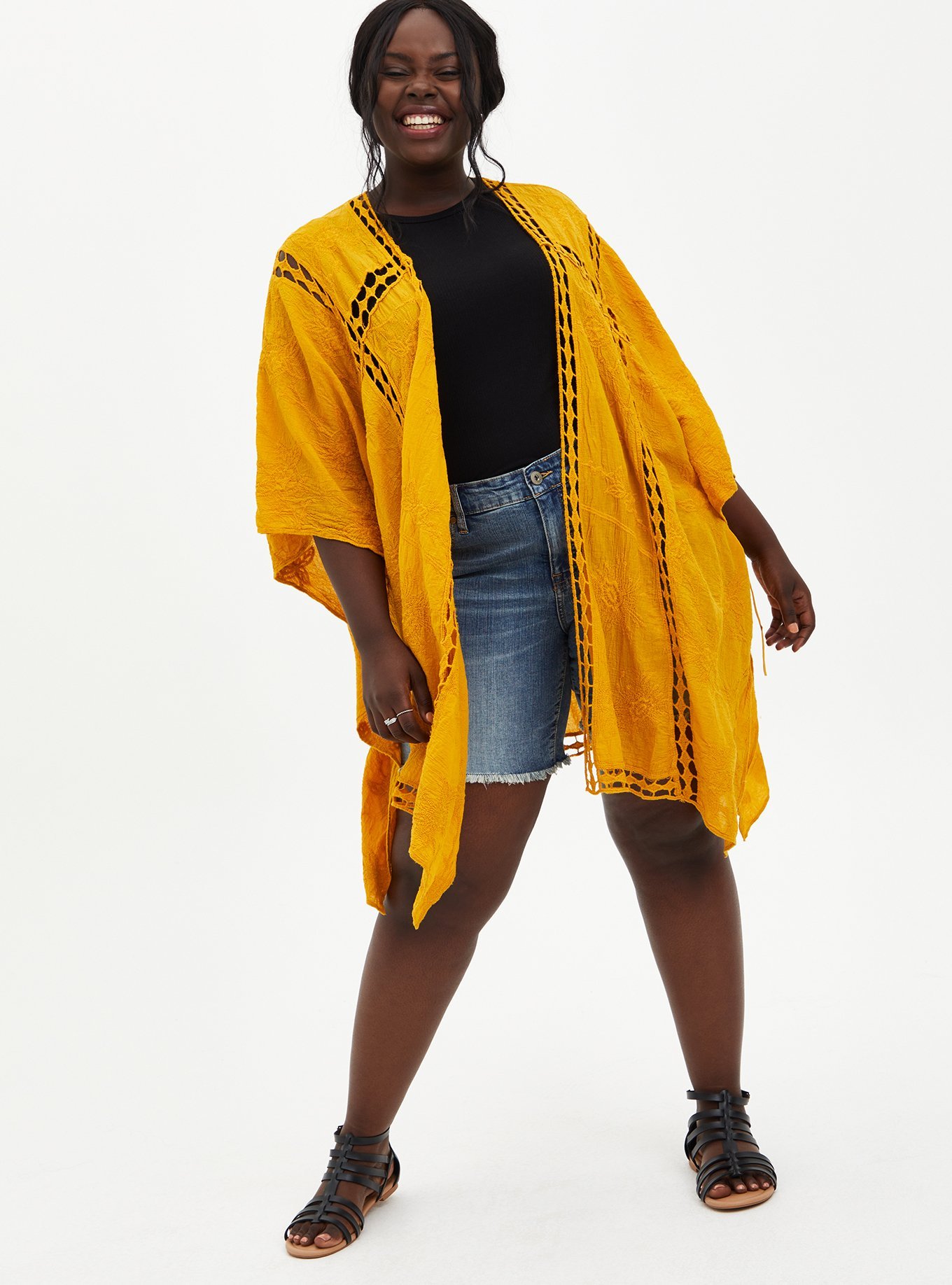 Plus Size - Gold Eyelet Inset Ruana - Torrid