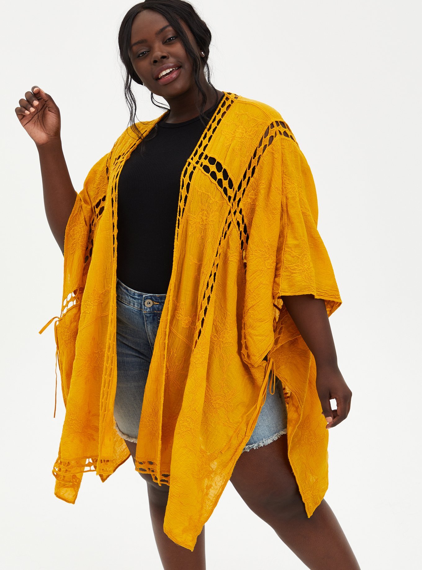 Plus Size - Gold Eyelet Inset Ruana - Torrid