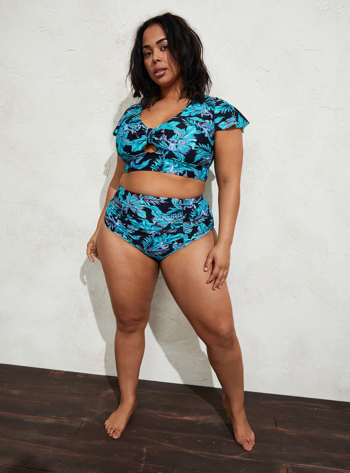 Curves Black Tropical High Waisted Bikini Bottom