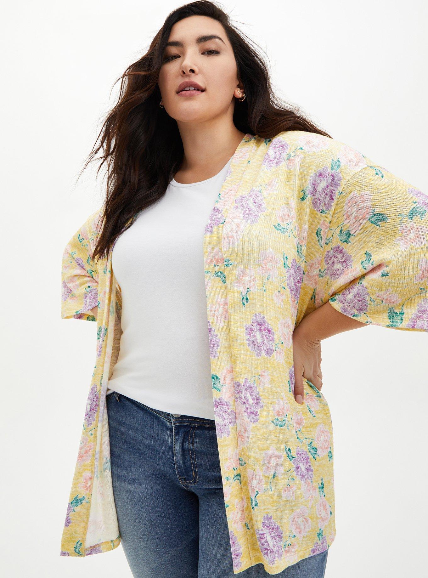 Yellow floral hot sale kimono cardigan