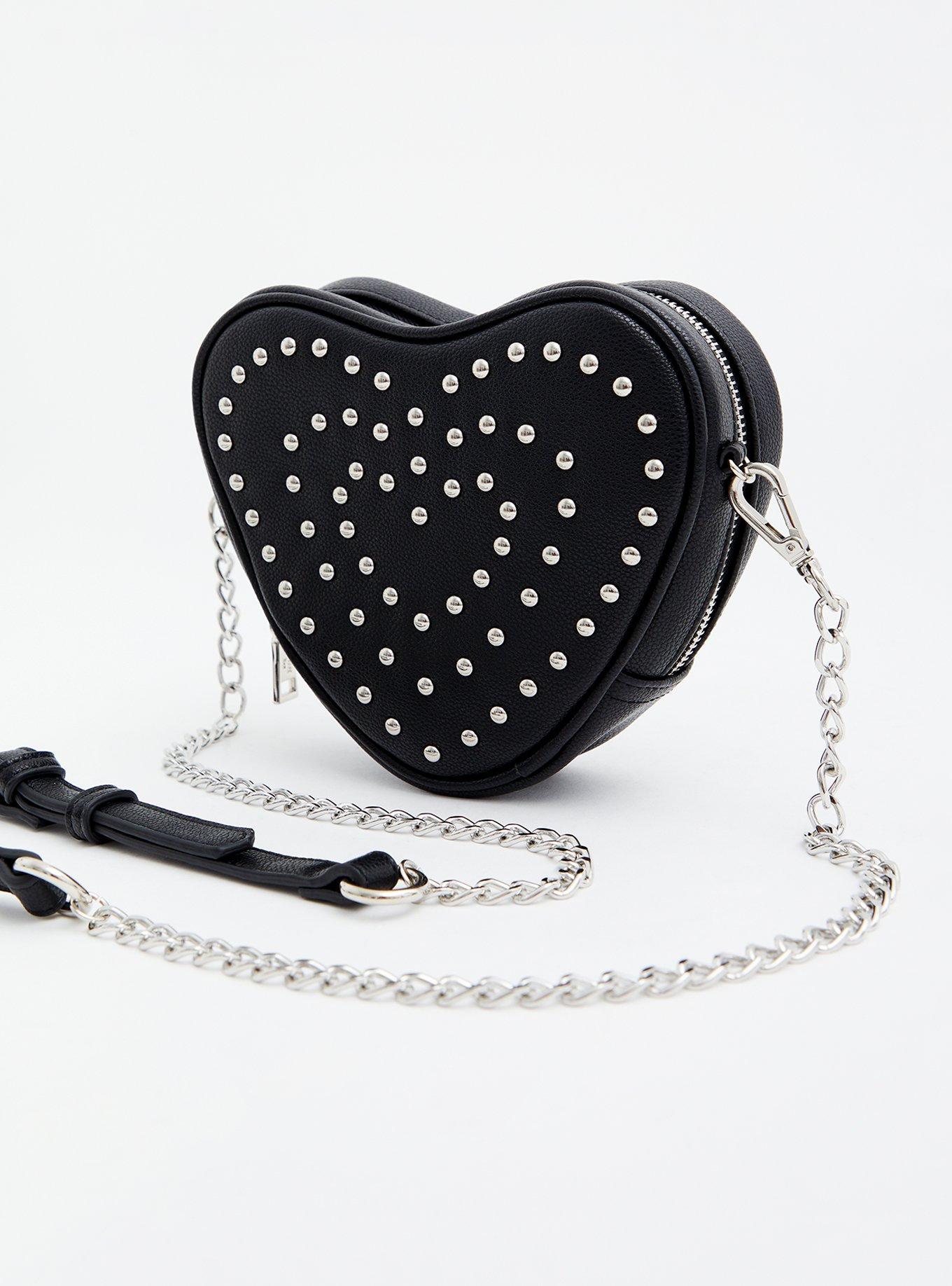 Plus Size - Betsey Johnson Black Faux Leather Studded Heart Crossbody Bag -  Torrid