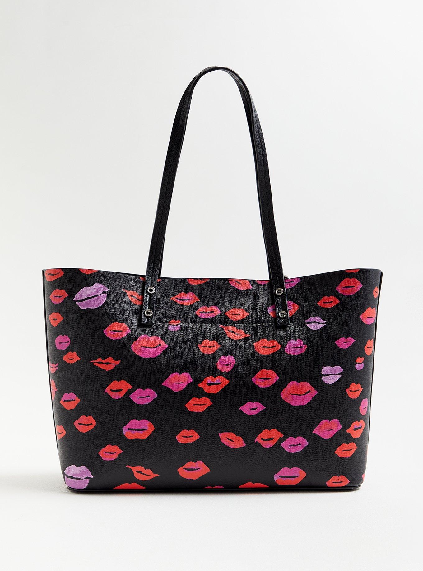 Plus Size Betsey Johnson Black Lips Tote Bag With Heart Tag Torrid