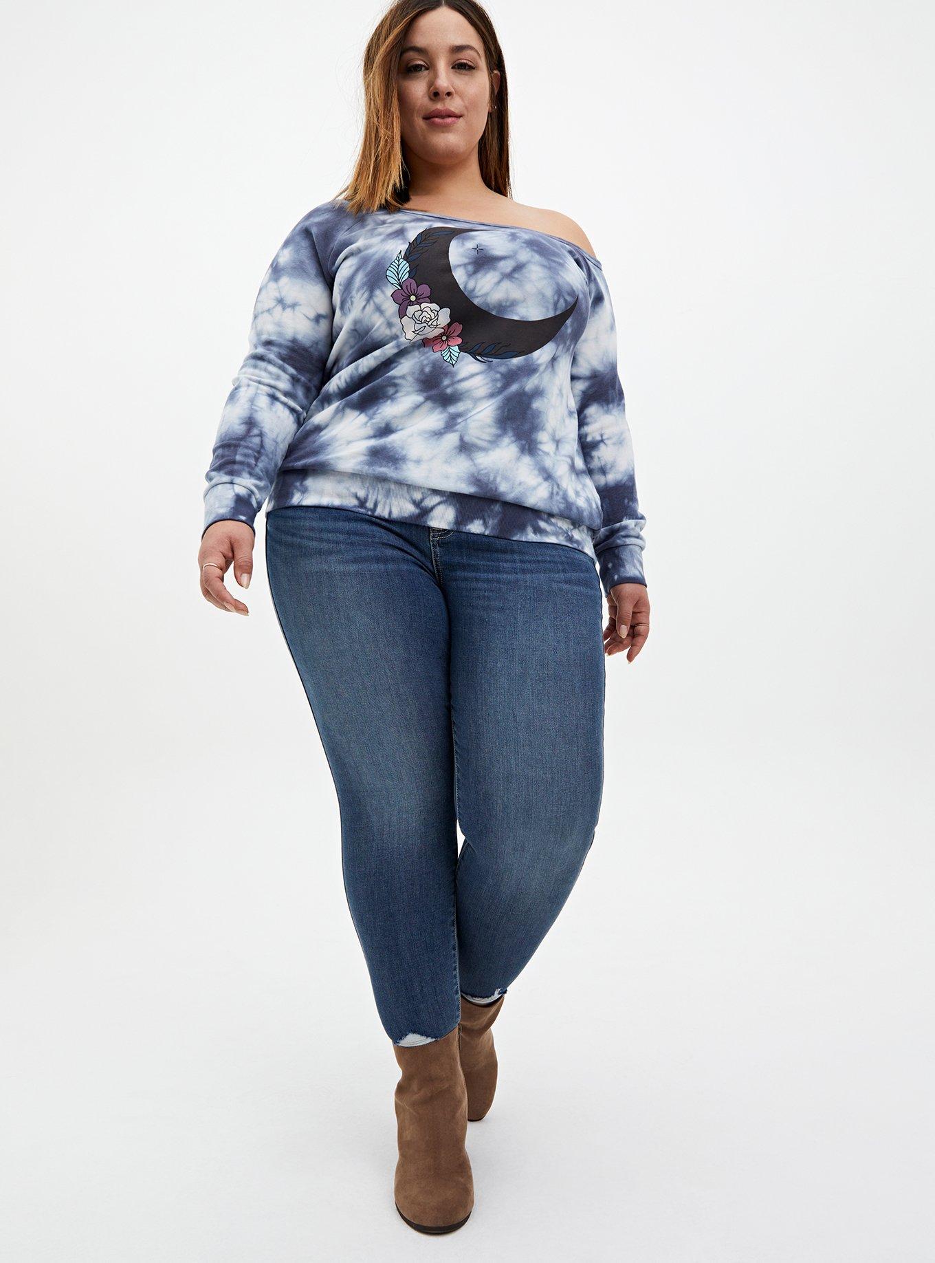Moon Vintage Indigo Tie-Dye Terry Off Shoulder Sweatshirt, INDIGO, alternate