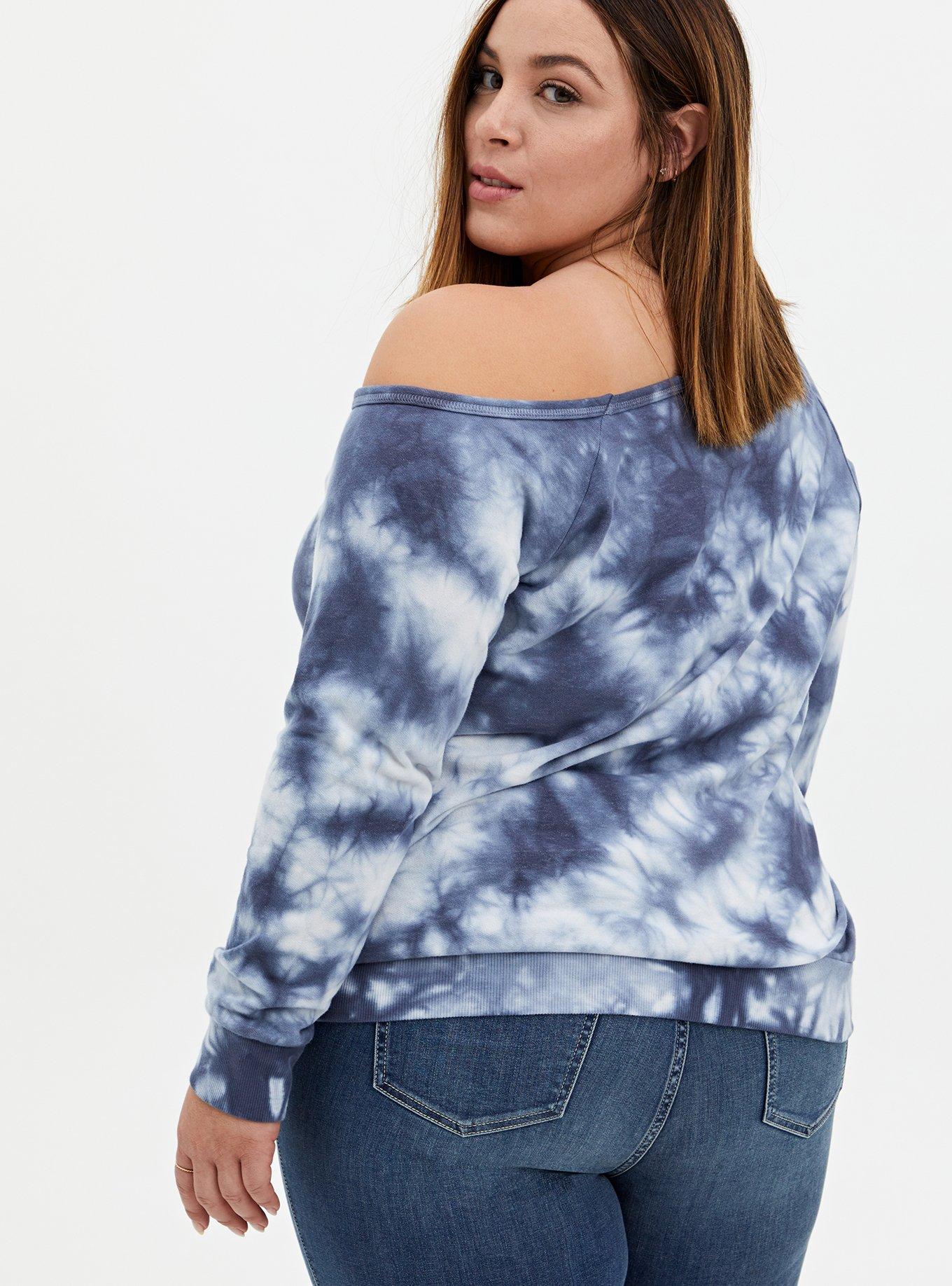 Moon Vintage Indigo Tie-Dye Terry Off Shoulder Sweatshirt, INDIGO, alternate