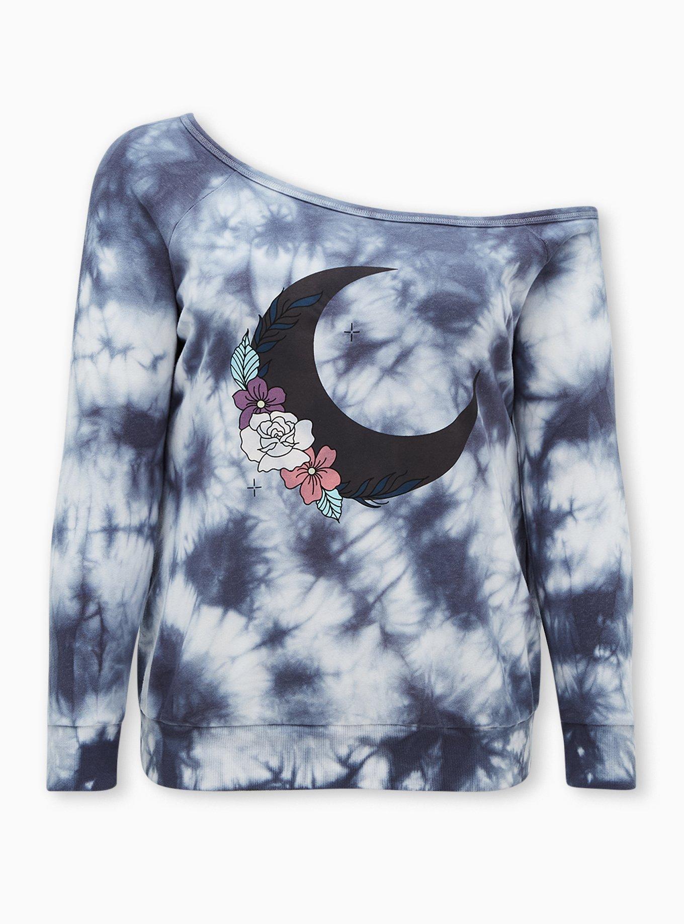 Moon Vintage Indigo Tie-Dye Terry Off Shoulder Sweatshirt, INDIGO, hi-res