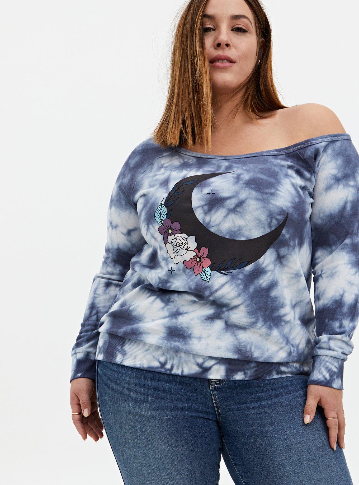 Moon Vintage Indigo Tie-Dye Terry Off Shoulder Sweatshirt, INDIGO, hi-res