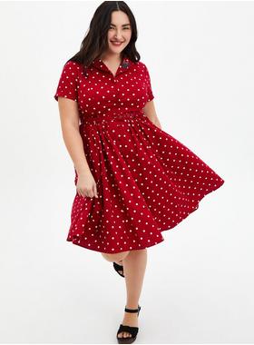 Plus Size - Disney Minnie Mouse Red Polka Dot Retro Swing Dress