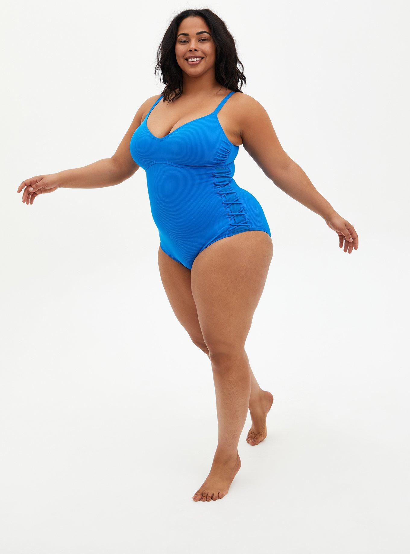 Plus Size Wireless Ribbed Scoop Back One Piece, , alternate