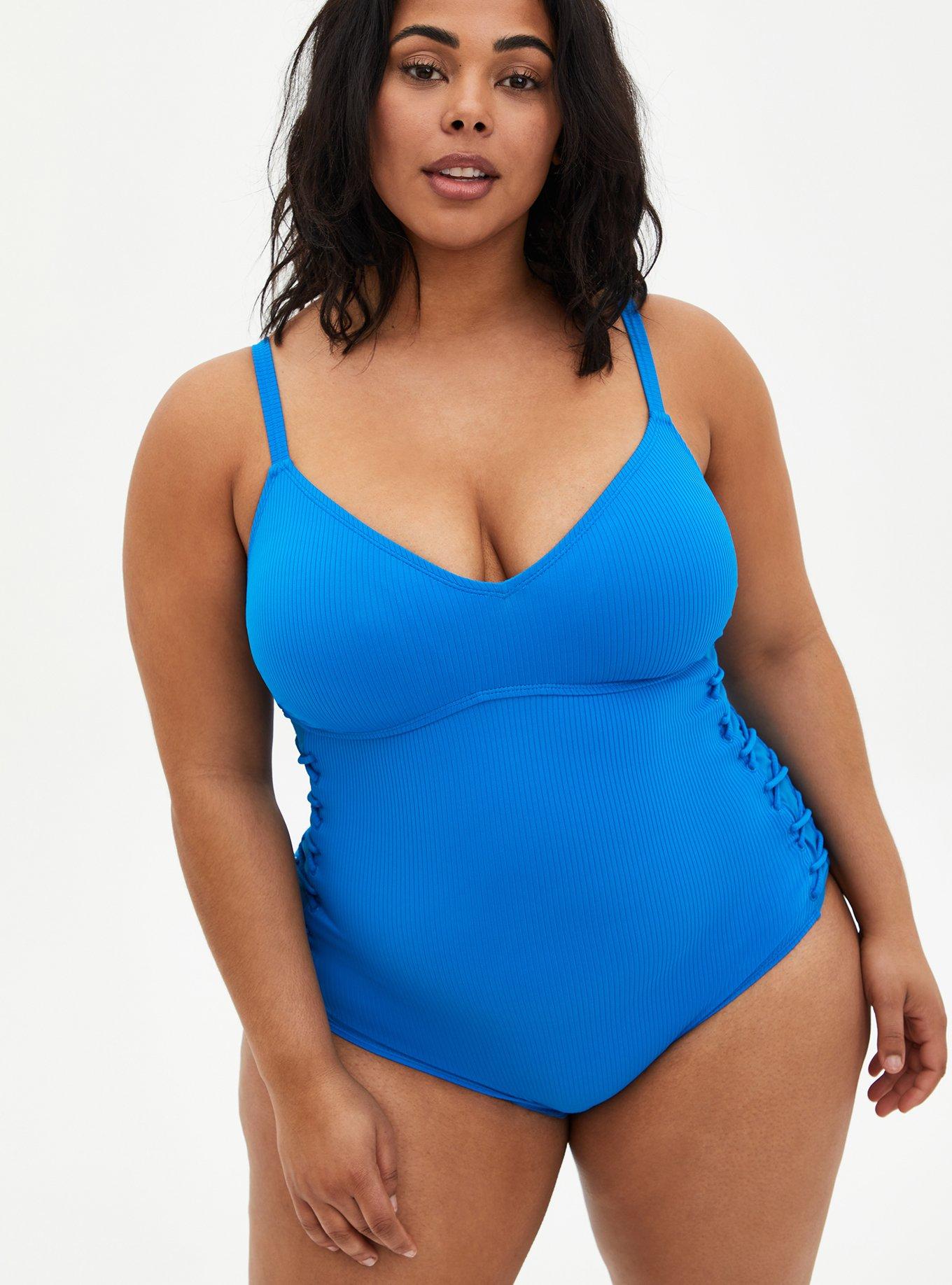 Plus Size Wireless Ribbed Scoop Back One Piece, , hi-res
