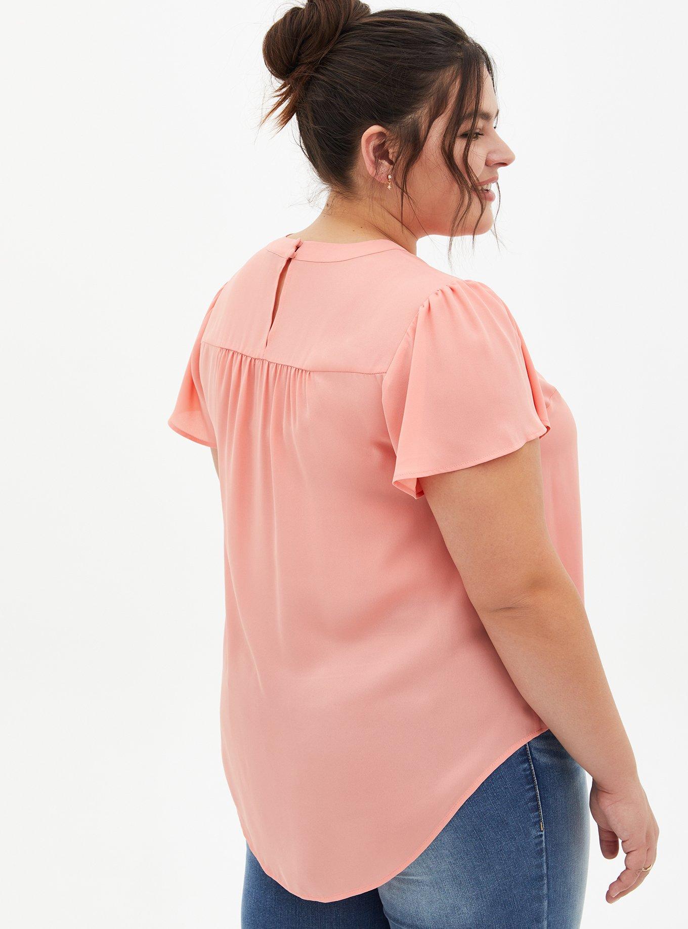 Plus Size Georgette Keyhole Flutter Sleeve Blouse, CORAL, alternate