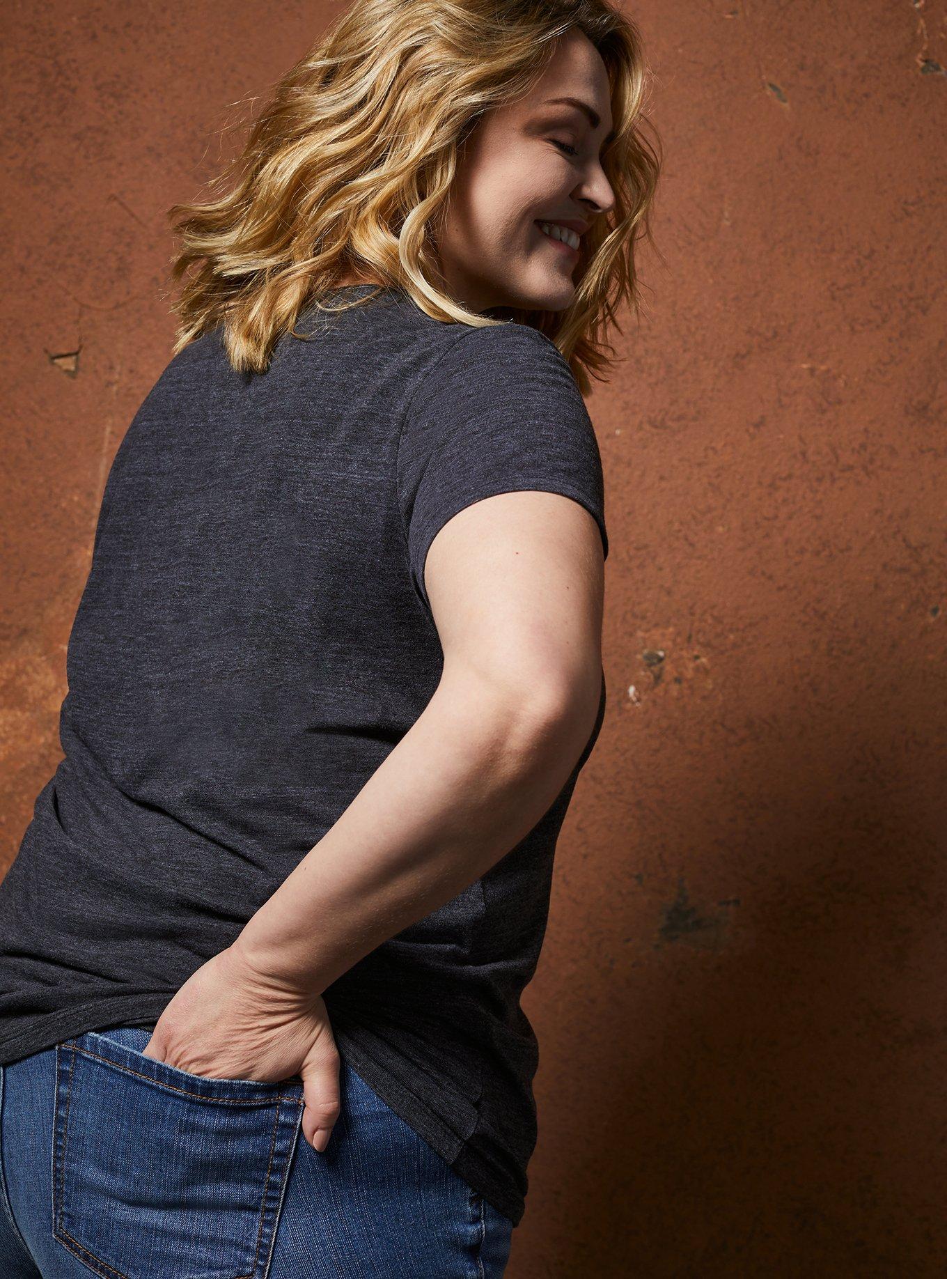 Plus Size Vintage Triblend Crew Neck Short Sleeve Tee, DEEP BLACK, alternate