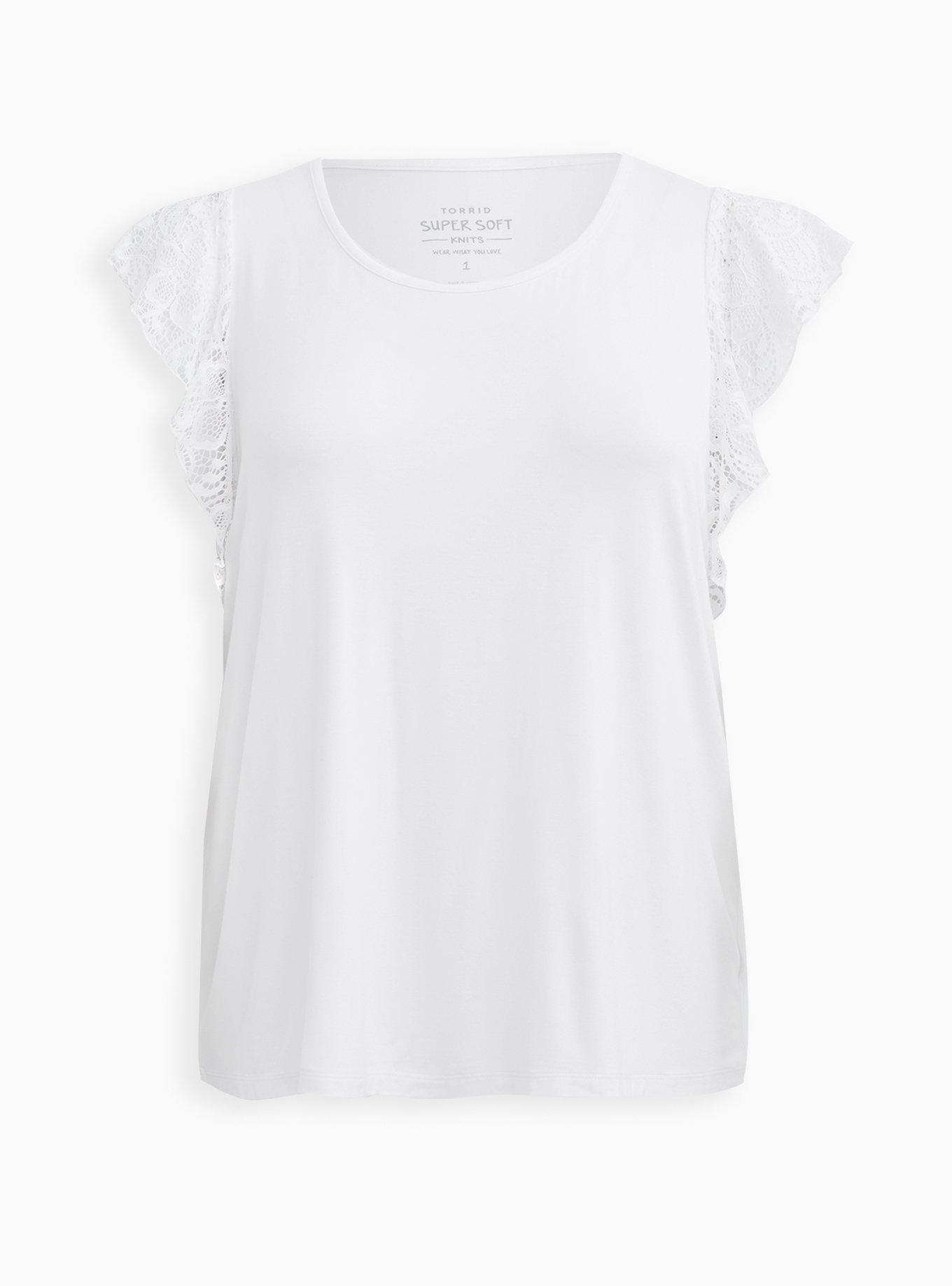 Super Soft Scoop Neck Lace Flutter Sleeve Top, , hi-res