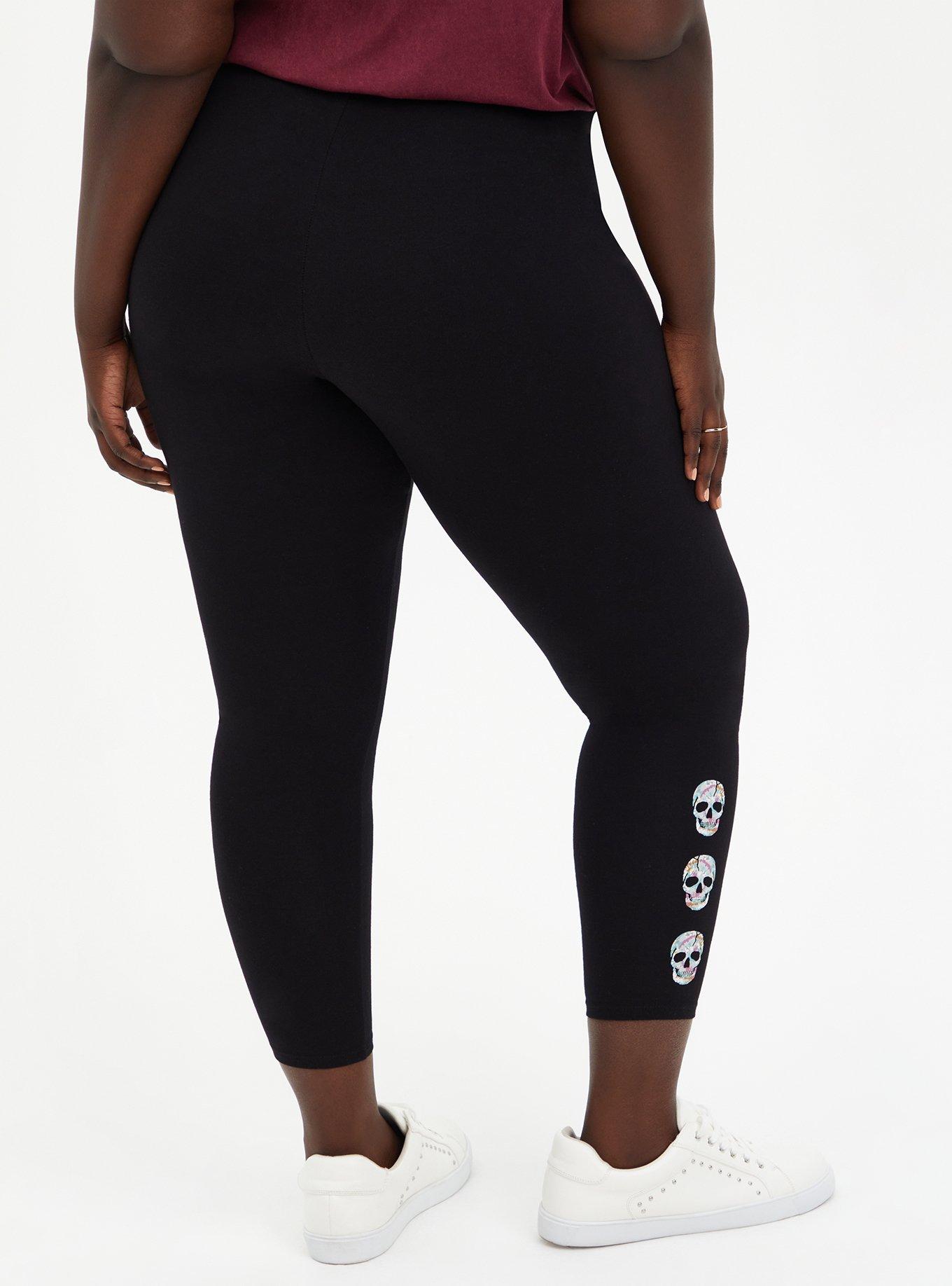 Plus Size Crop Premium Legging Tie-Dye Skull Side - Black, BLACK, alternate