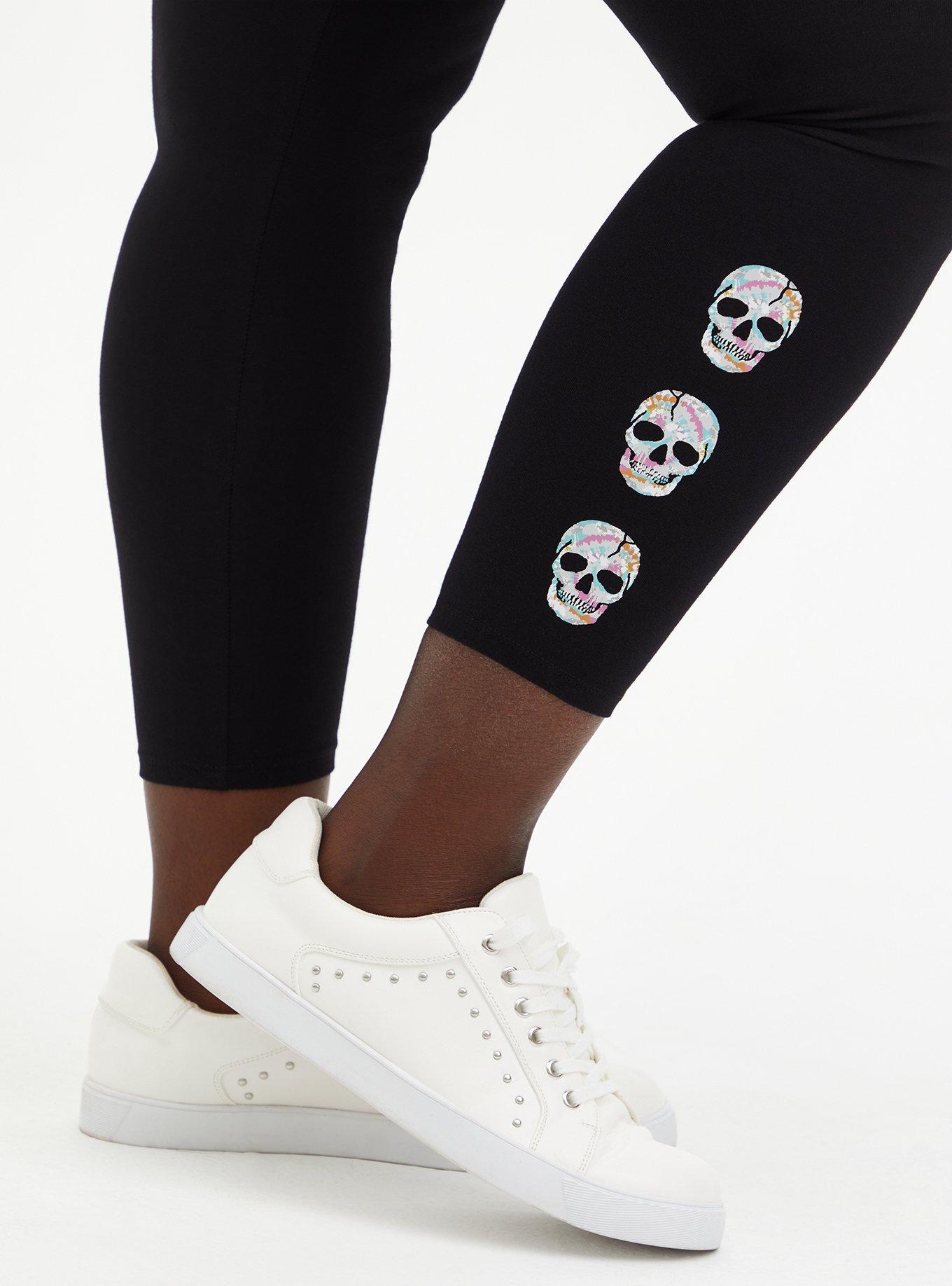 Plus Size Crop Premium Legging Tie-Dye Skull Side - Black, BLACK, alternate