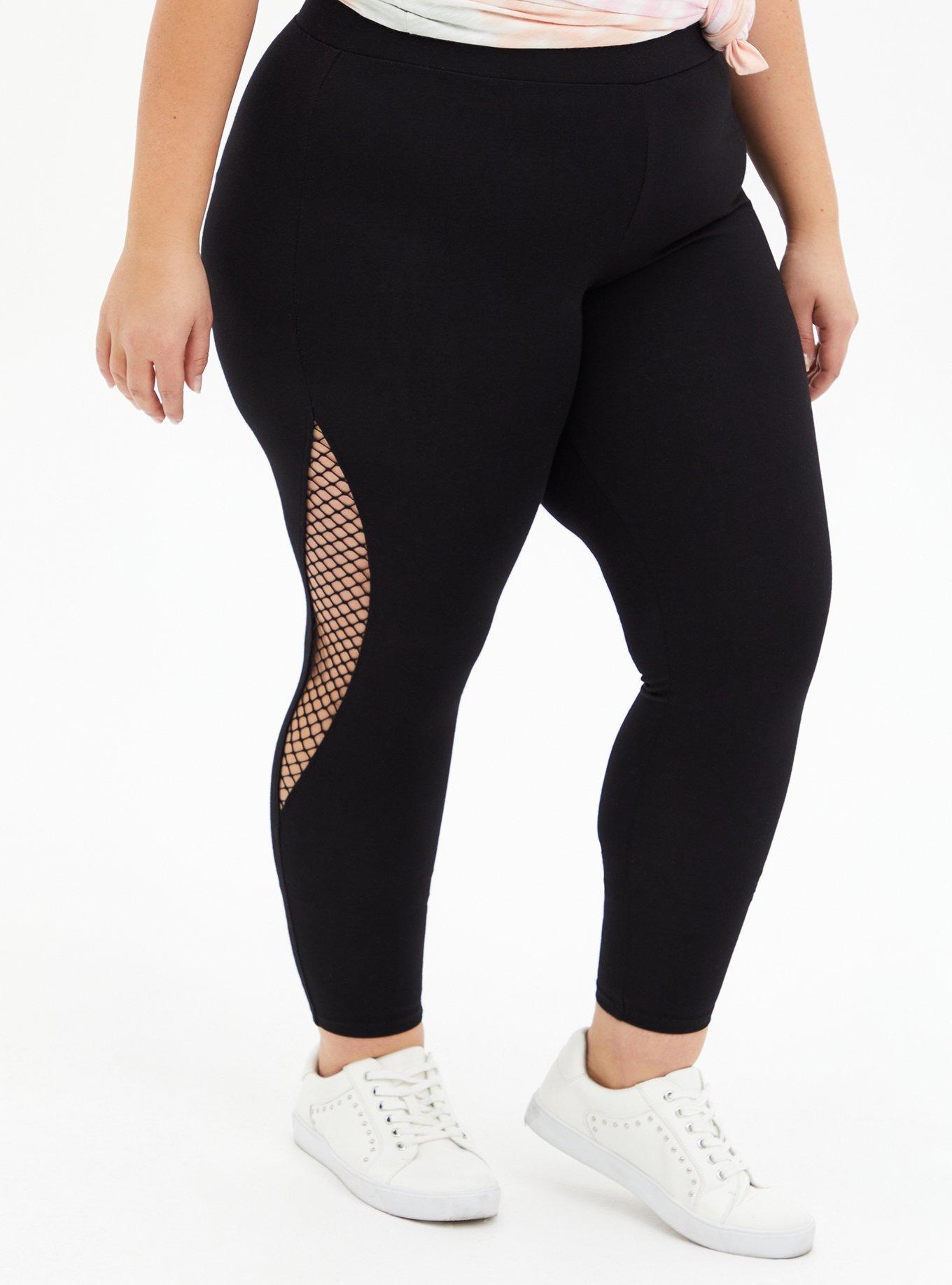 Plus Size Side Fishnet Detail Seamless Leggings - Black