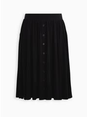 Plus Size Midi Super Soft Button-Front Skirt, DEEP BLACK, hi-res