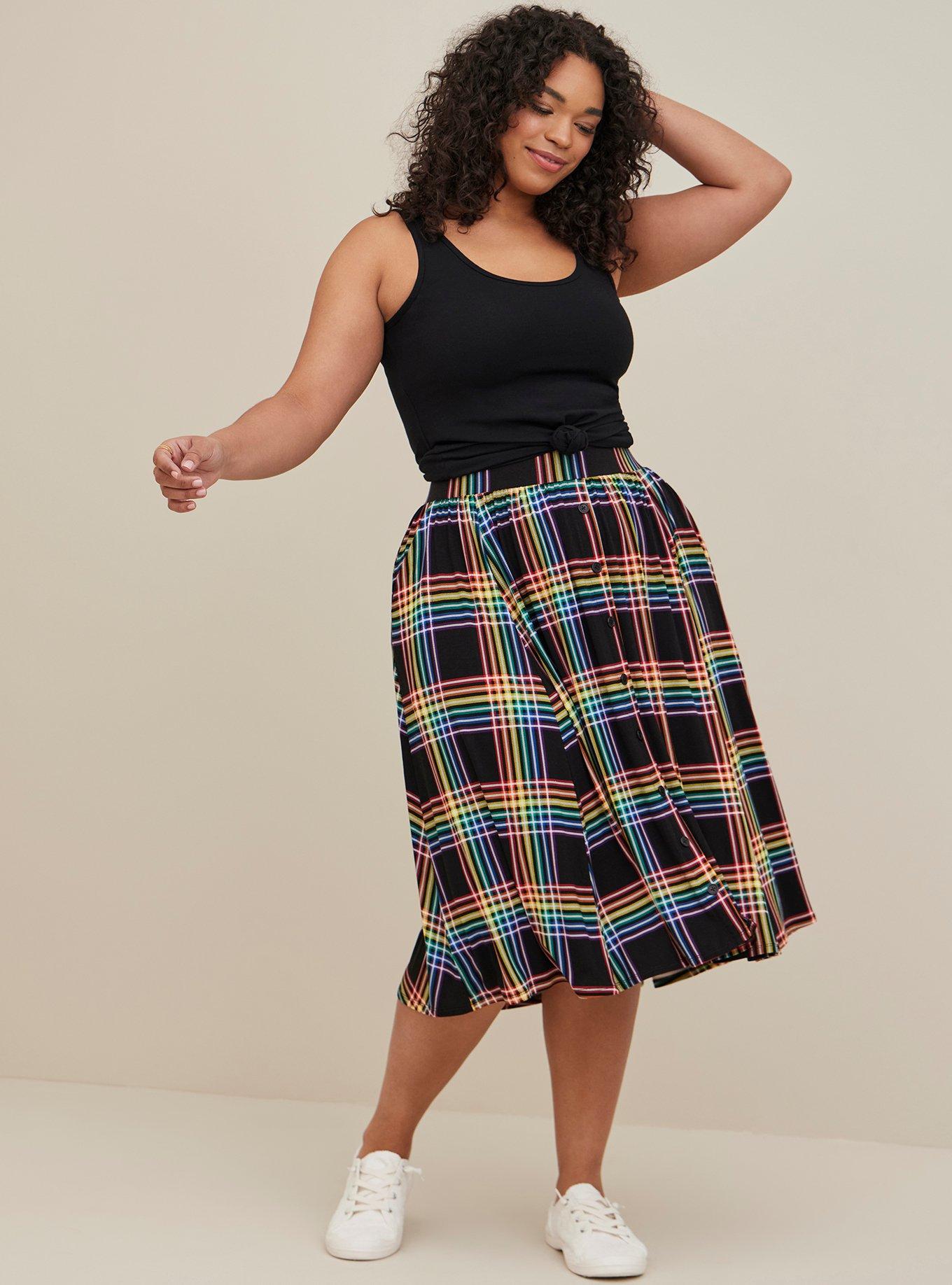 Plus Size Midi Super Soft Button Front Skirt Torrid