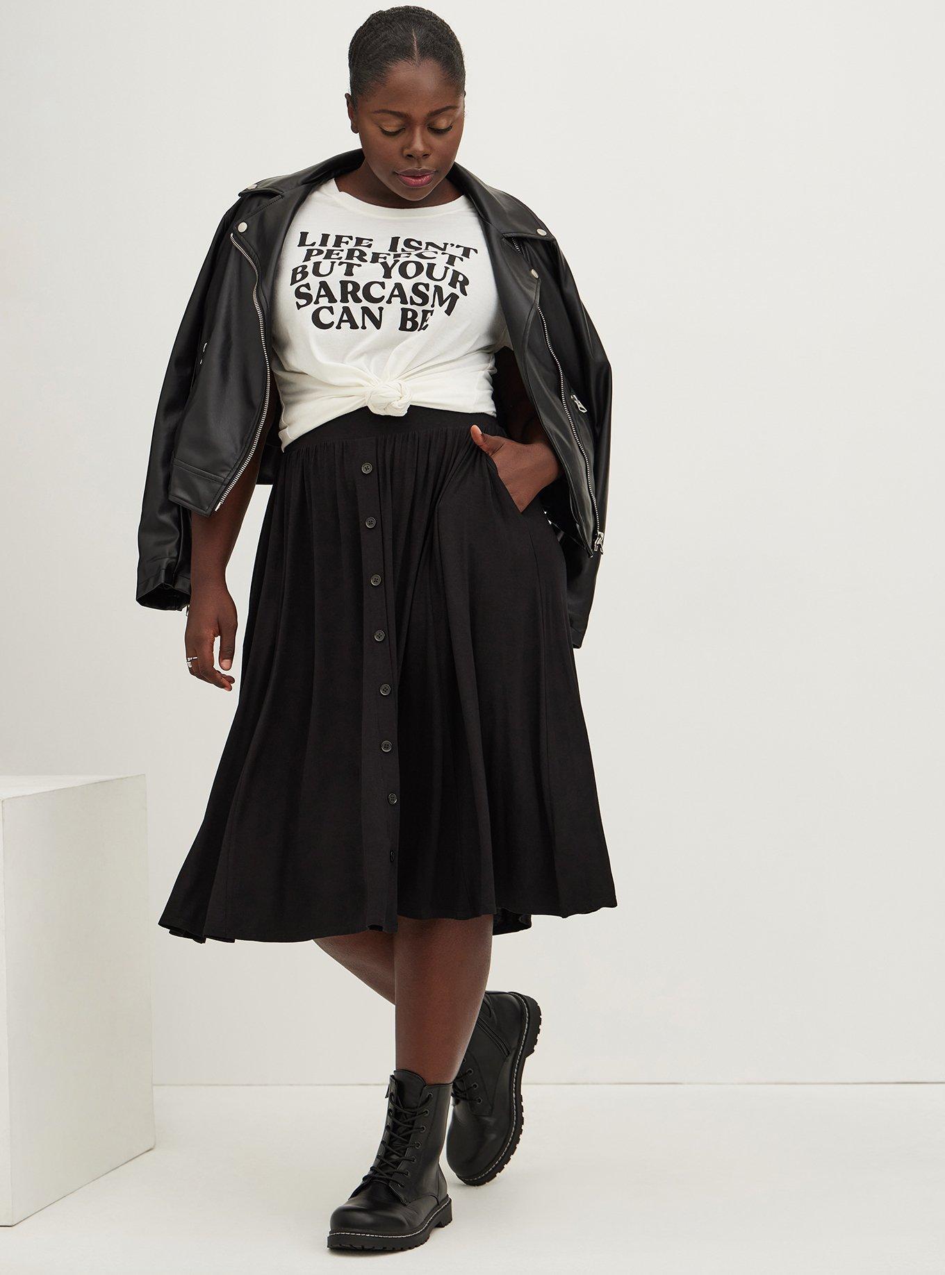 Midi Super Soft Button-Front Skirt, , hi-res
