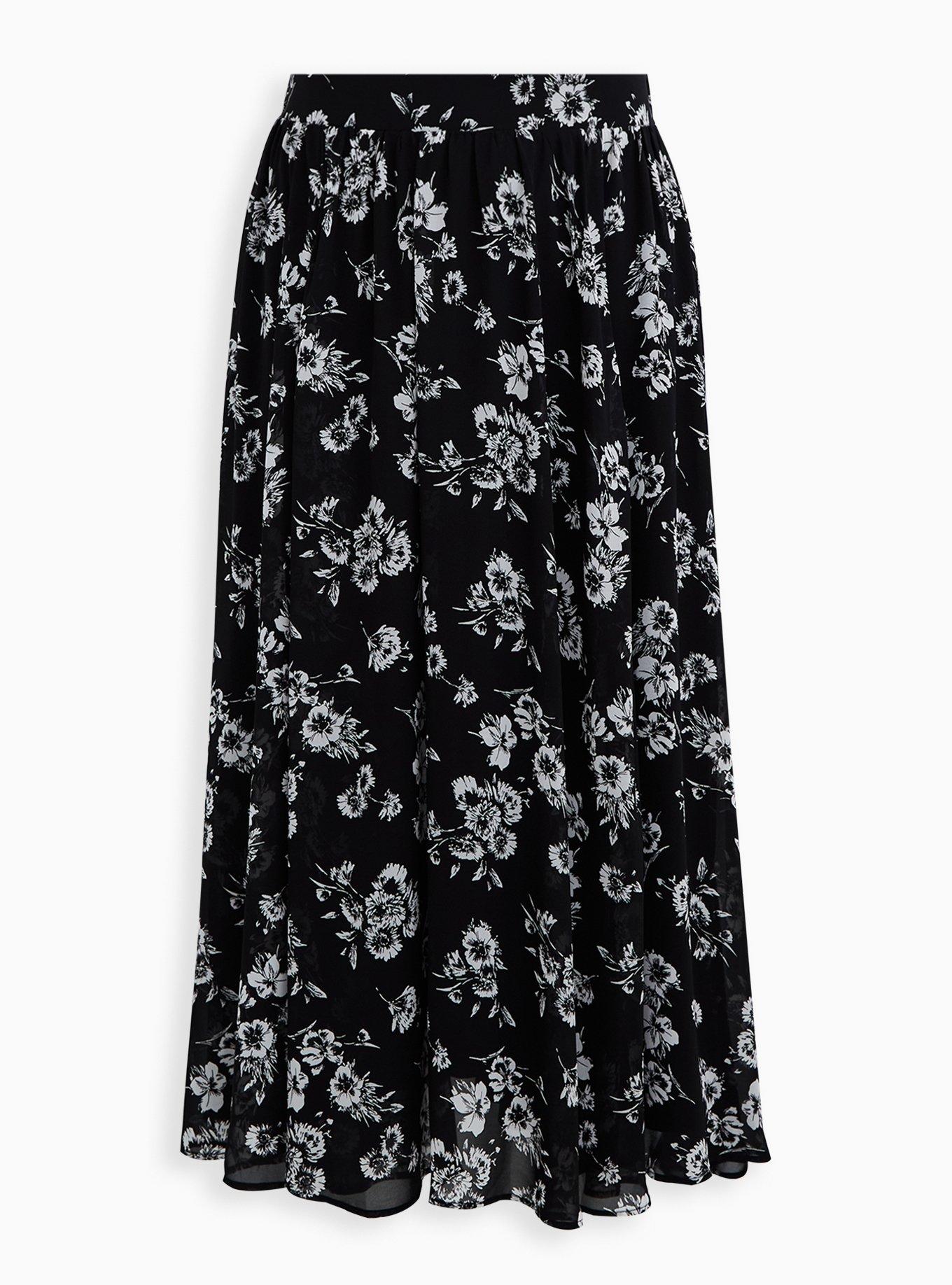 Torrid Women’s Plus Size 2 Floral Print Line Black Full Midi Skirt