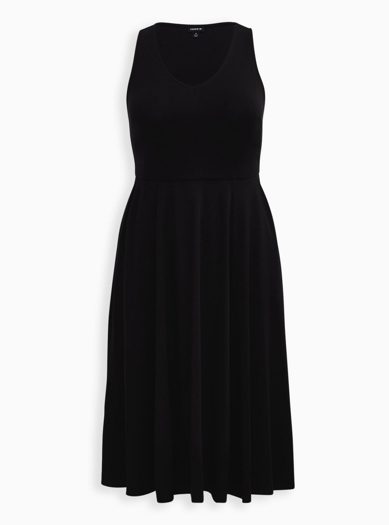 knee length dresses for ladies Womens High Neck Cap Sleeve Midi Dress Black Ponte