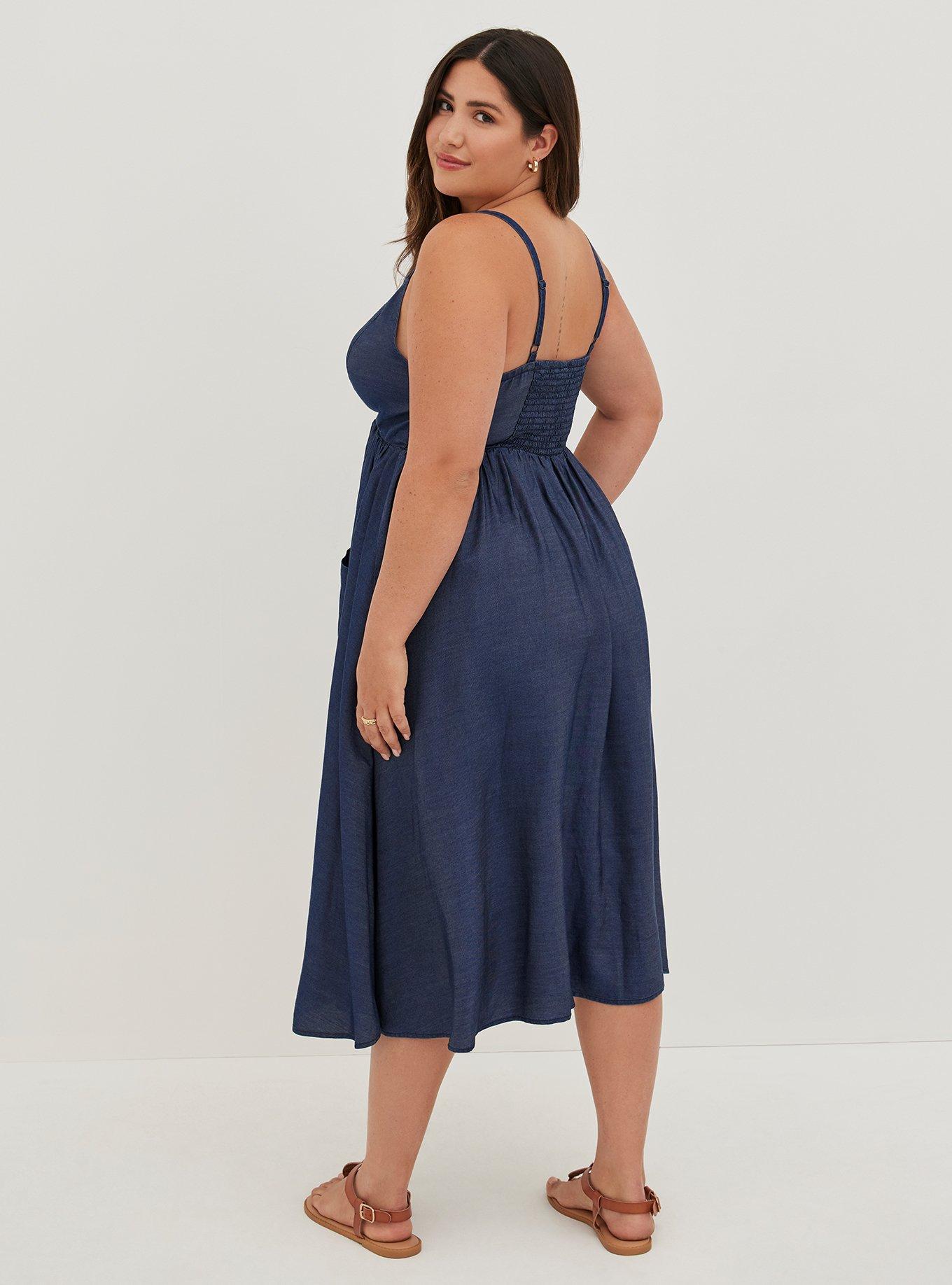 Plus Size Midi Chambray Button Front Skater Dress Torrid