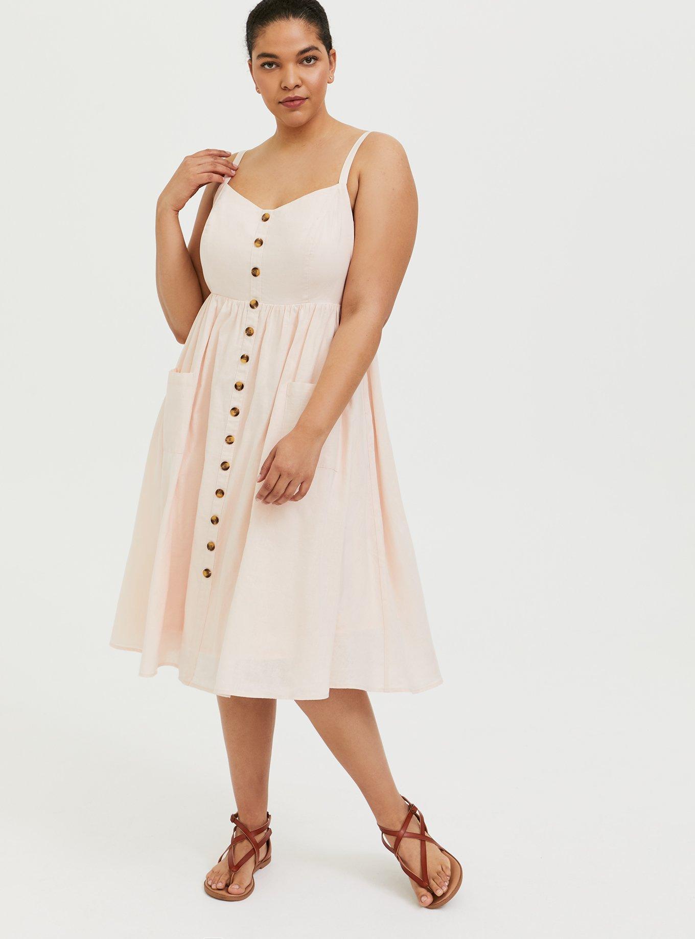 Plus Size - Midi Linen Button-Front Dress - Torrid