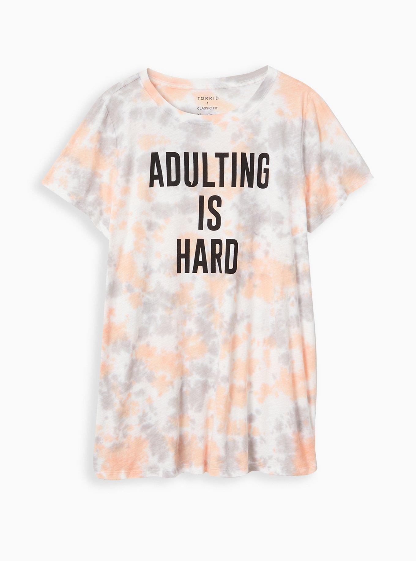 Plus Size Relaxed Tunic Tee - Heritage Slub Adulting Is Hard Tie-Dye Multi , , hi-res
