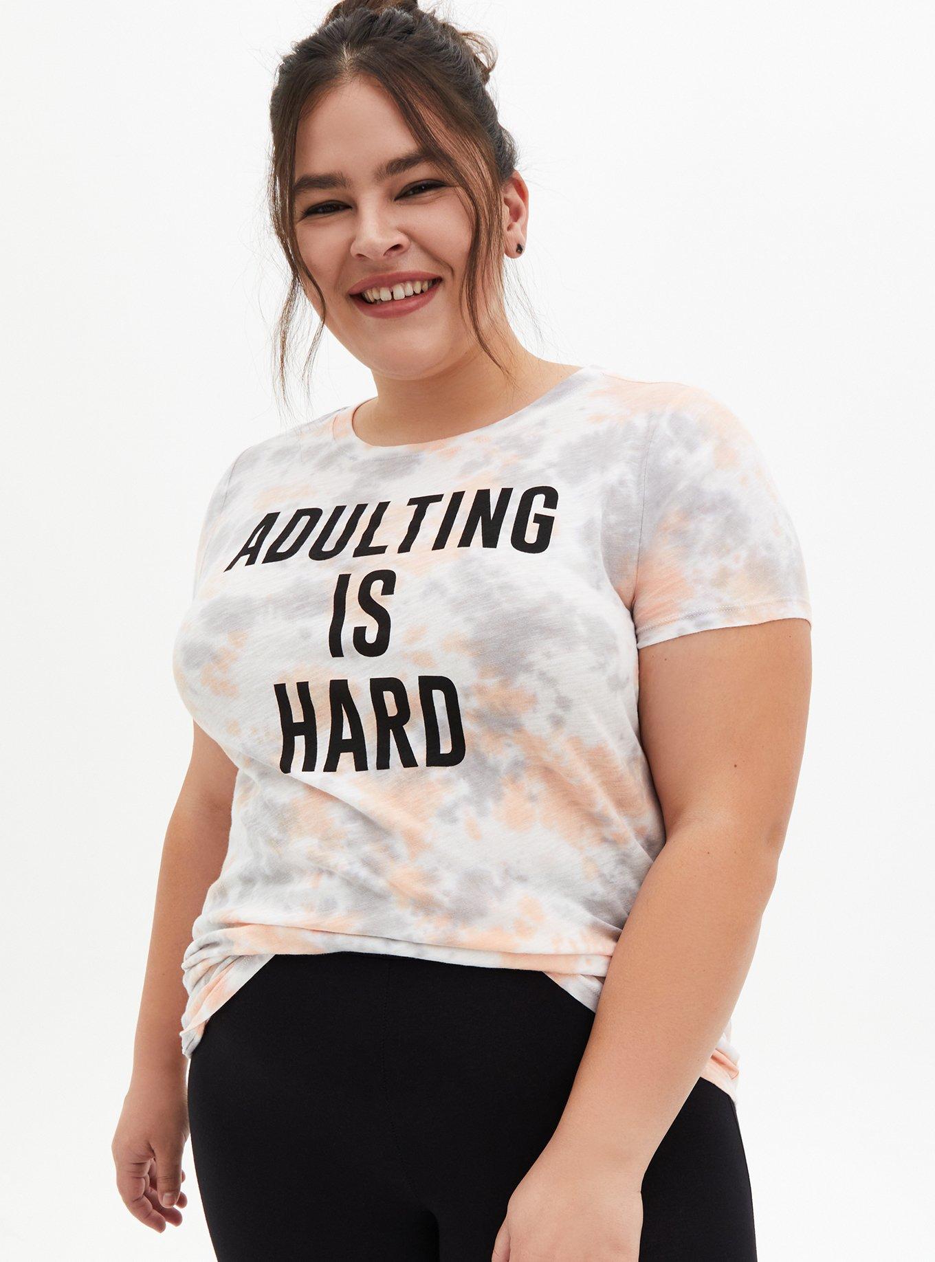 Plus Size Relaxed Tunic Tee - Heritage Slub Adulting Is Hard Tie-Dye Multi , , hi-res
