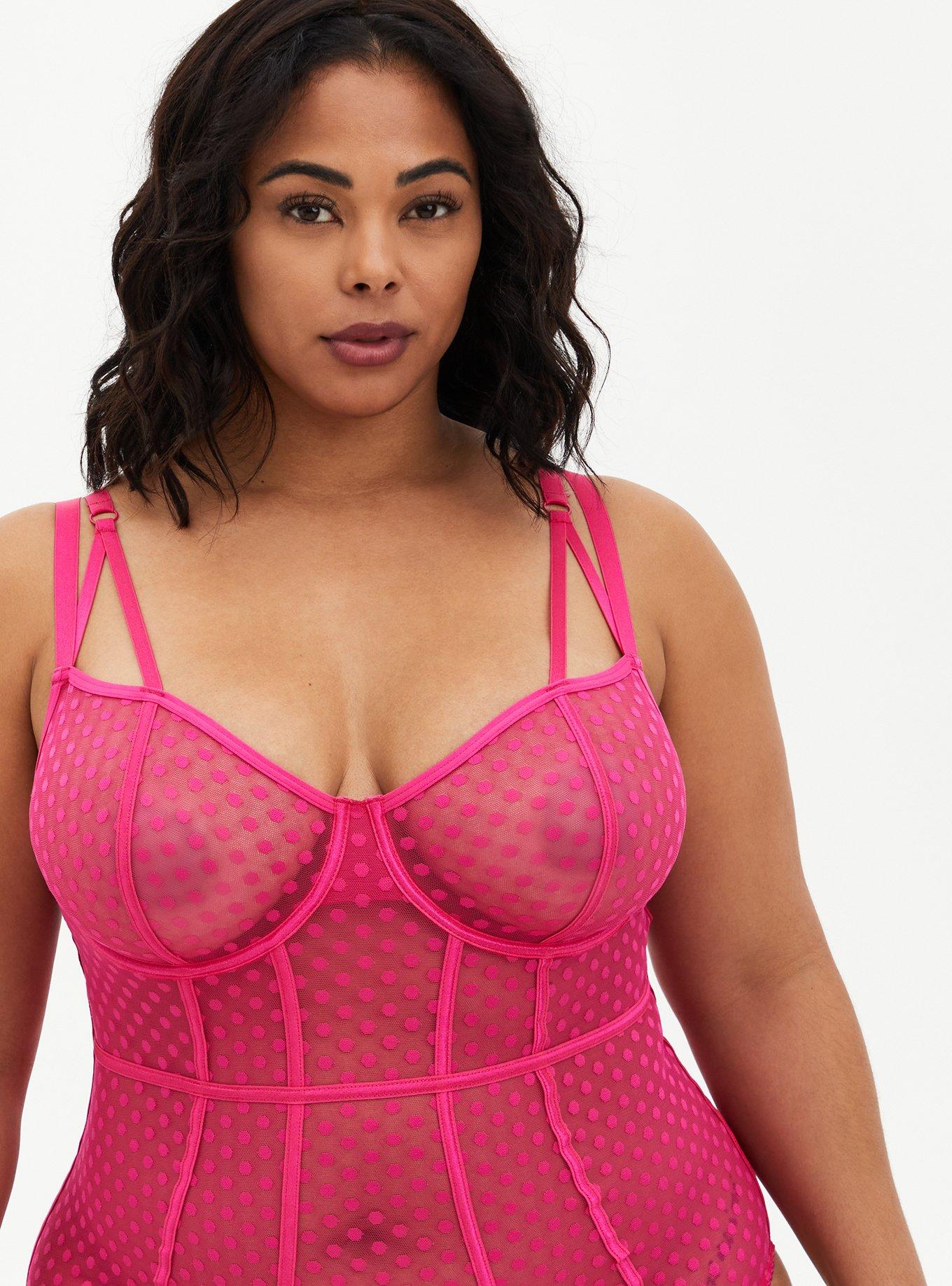 TORRID 46 D BERRY PINK LACE 360 BACK SMOOTHING LIGHTLY LINED FULL COVERAGE  BALCO
