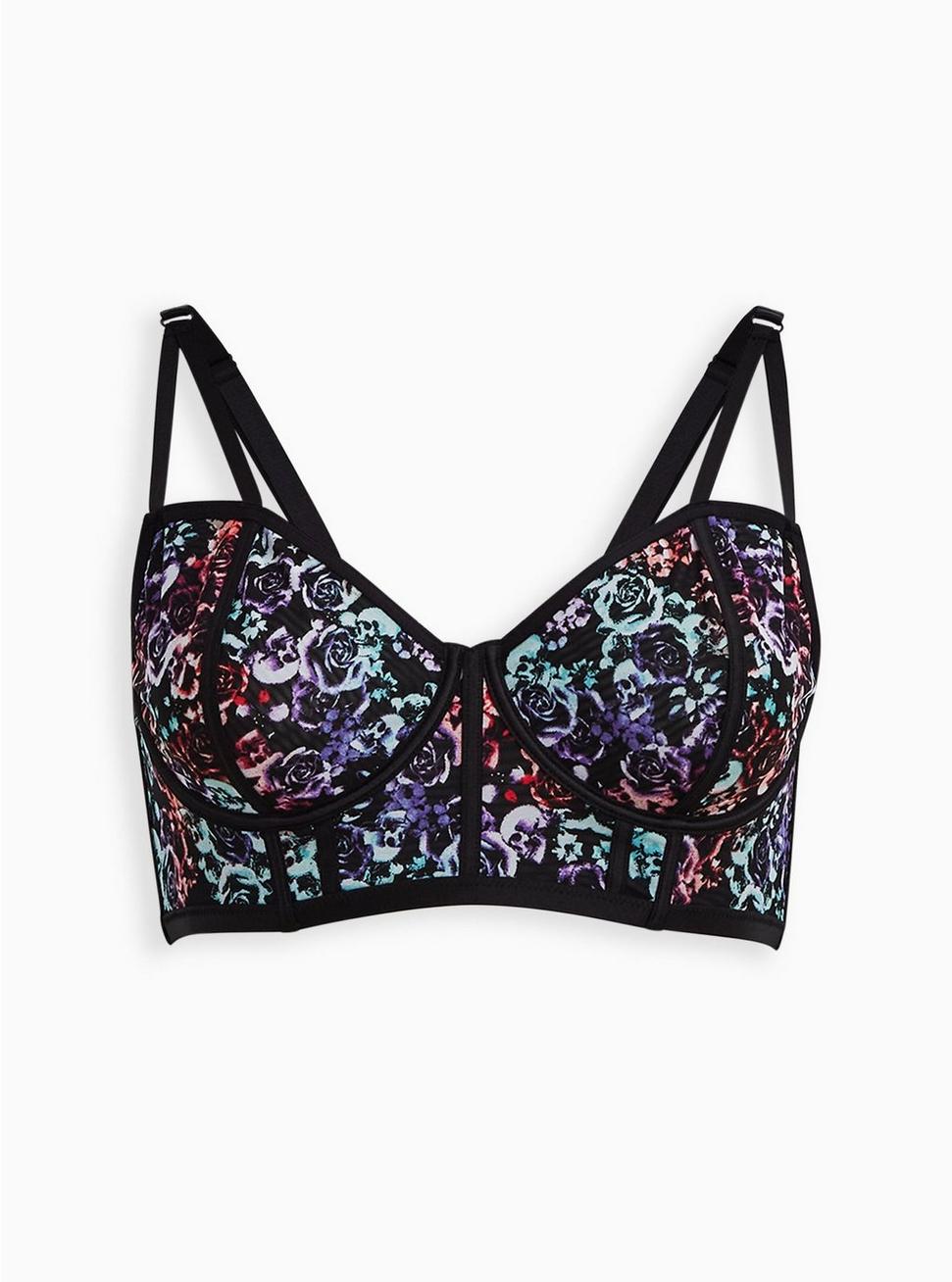 Plus Size Simply Mesh Strappy Underwire Bra, MIRRORED SKULL FLORAL, hi-res