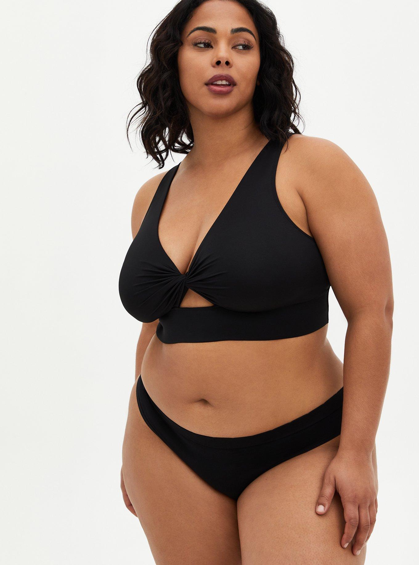 Plus Size Microfiber Twist Front Bralette, RICH BLACK, alternate