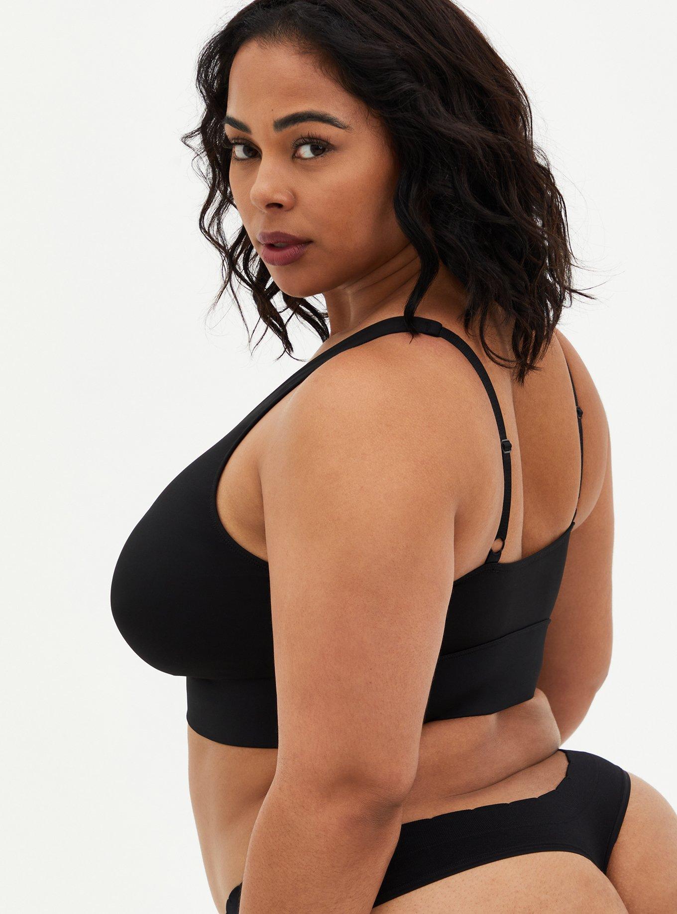 Plus Size Microfiber Twist Front Bralette, RICH BLACK, alternate