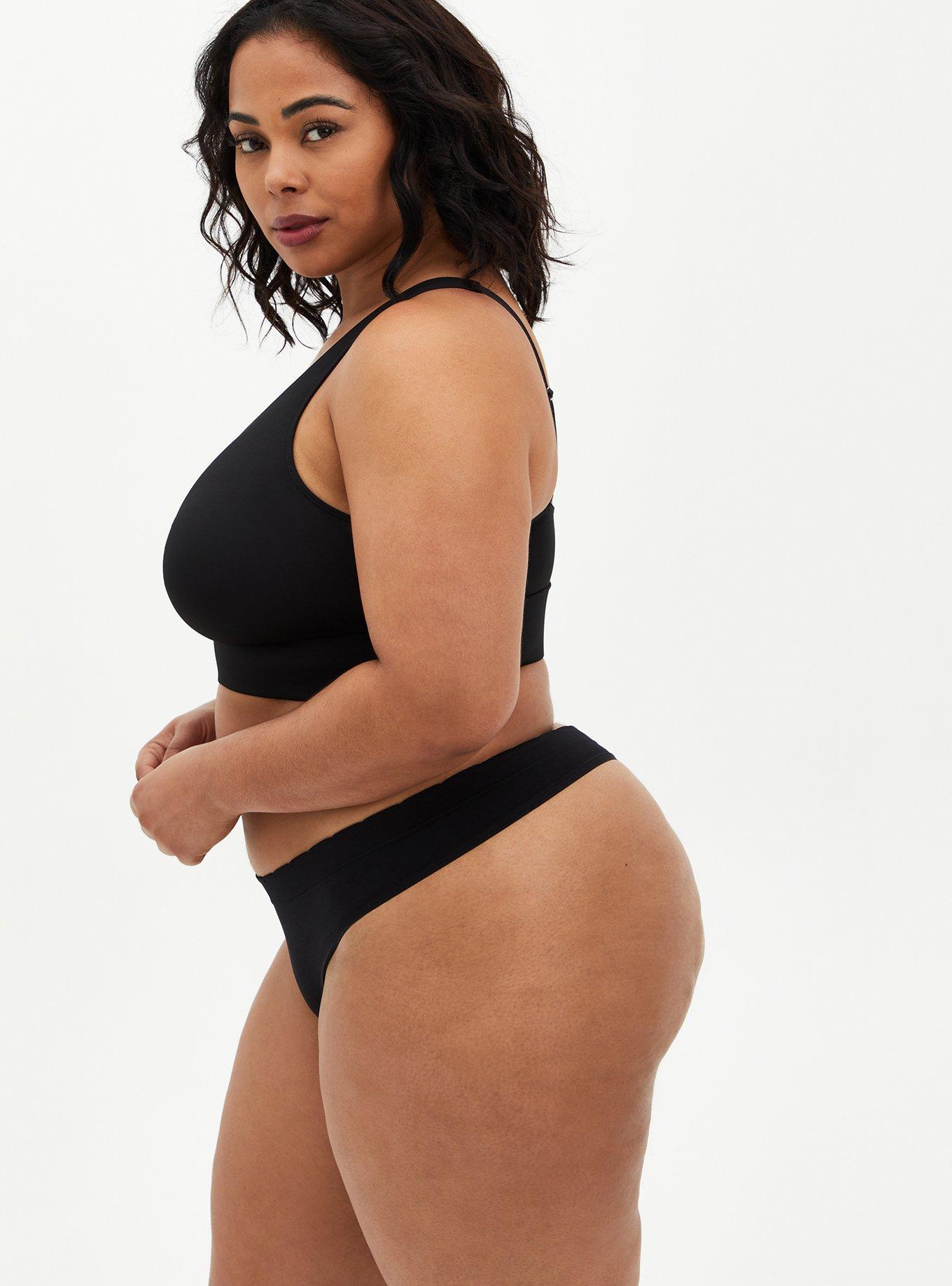 Plus Size Microfiber Twist Front Bralette, RICH BLACK, alternate