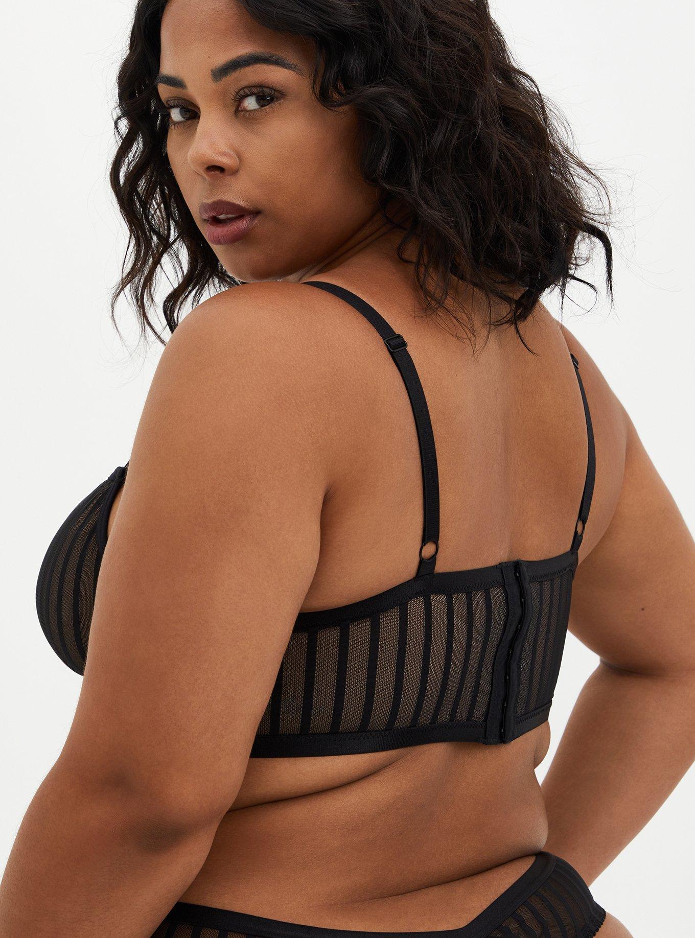 Plus Size Nude and Black Striped Bra Set, Plus Size Black and Nude